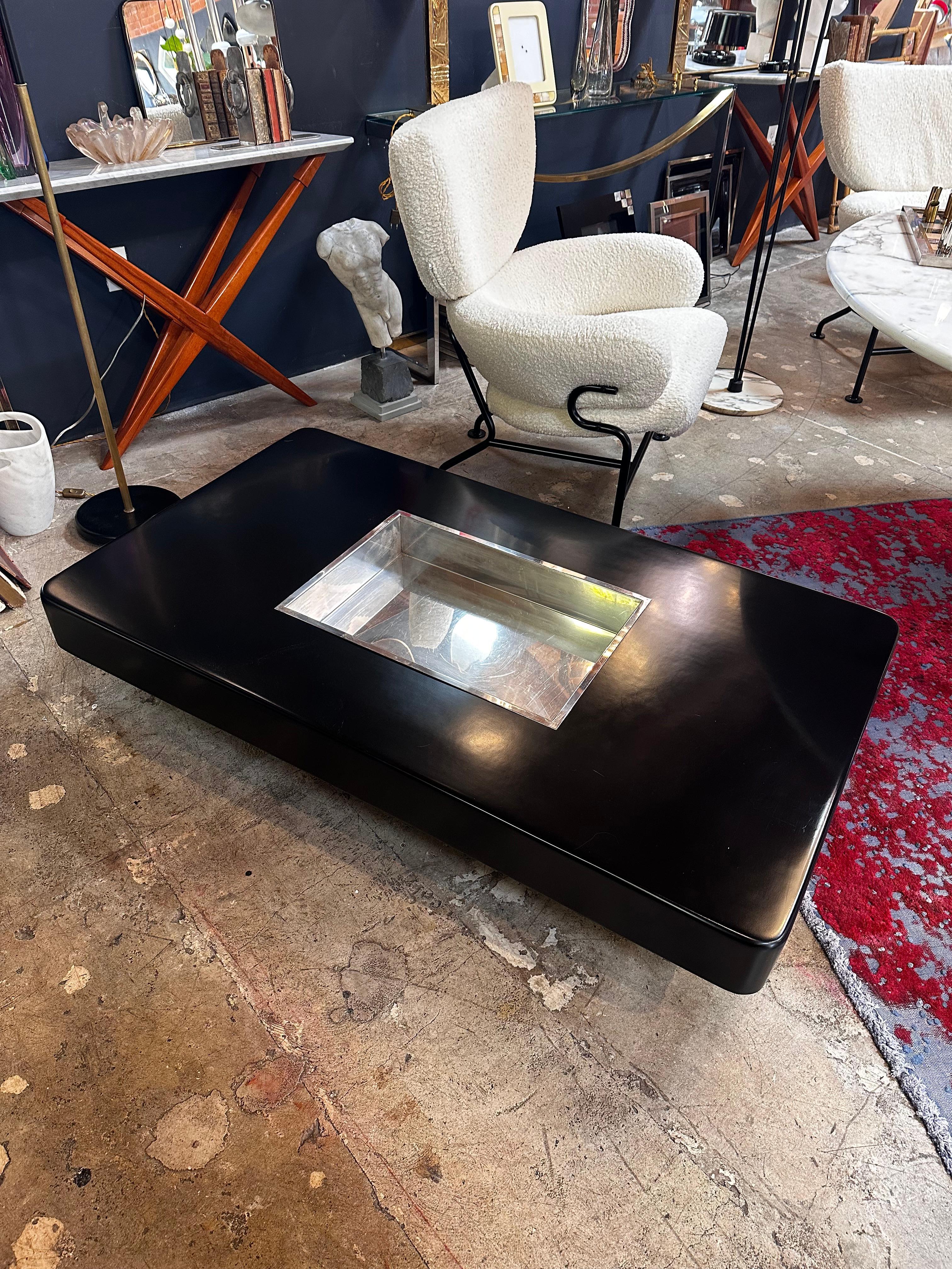 Willy Rizzo Black Lacquer and Chrome Bar Coffee Table, 1970s For Sale 3
