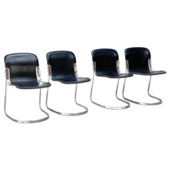 Retro Willy Rizzo black leather dining chairs