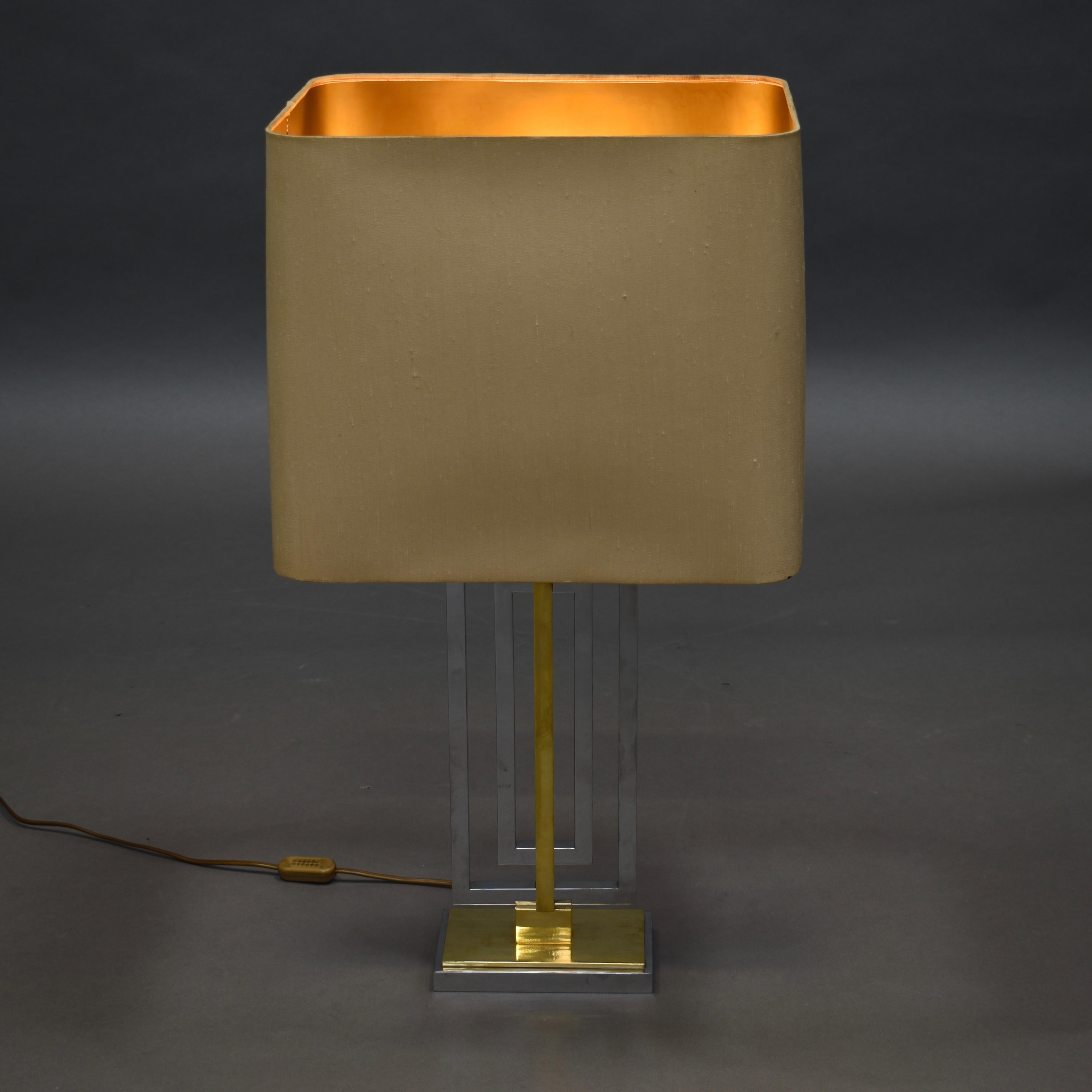 Mid-Century Modern Willy Rizzo Brass and Chrome Table Lamp, Italy, 1970s