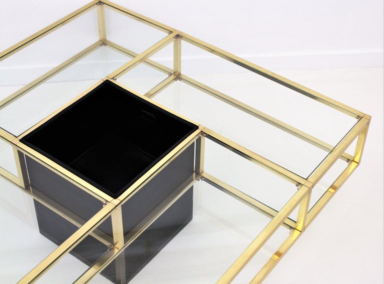 Brass and Glass Large Coffee Table / Drinks attributed to