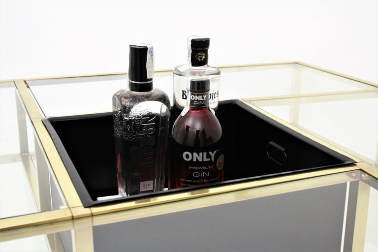 Brass and Glass Large Coffee Table / Drinks attributed to