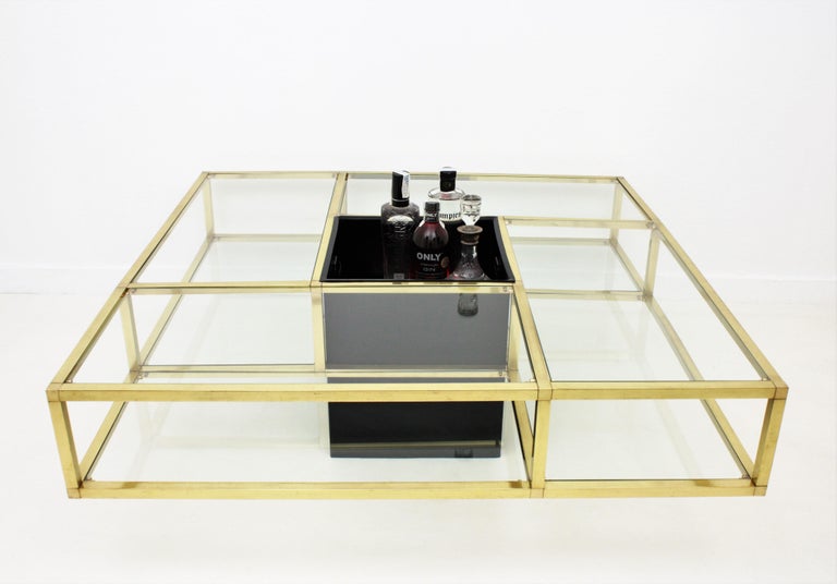 Brass and Glass Large Coffee Table / Drinks attributed to