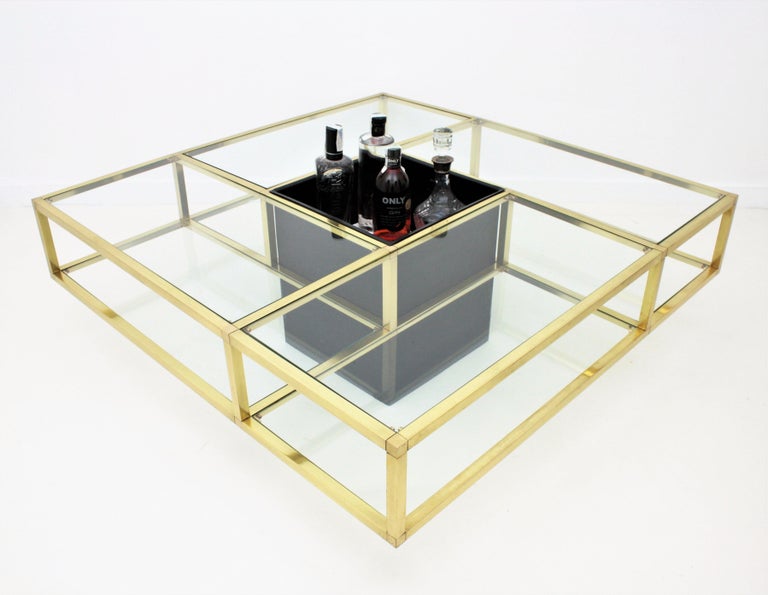 Brass and Glass Large Coffee Table / Drinks attributed to