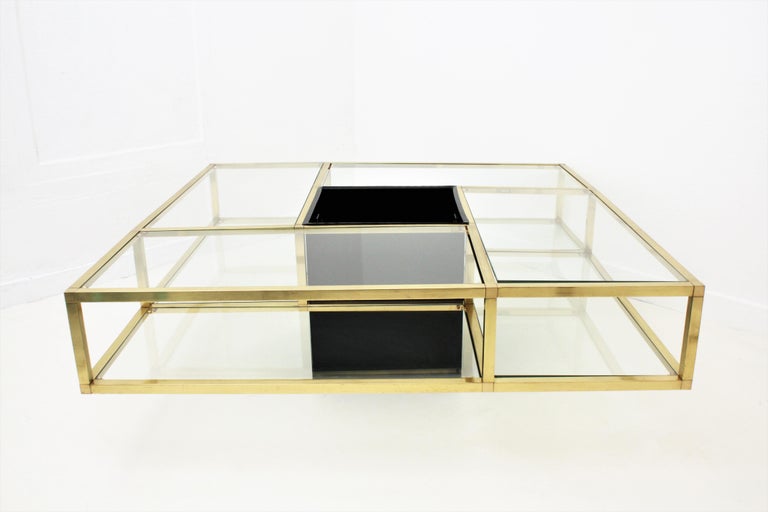 Brass and Glass Large Coffee Table / Drinks attributed to