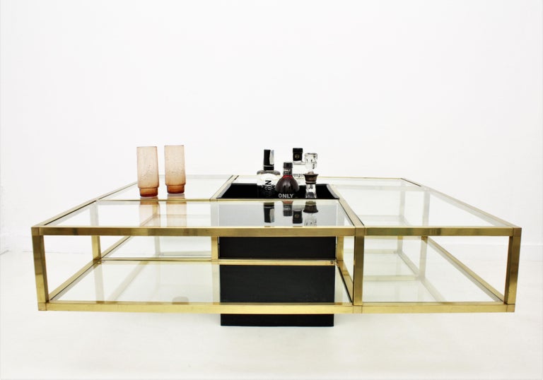 Brass and Glass Large Coffee Table / Drinks attributed to