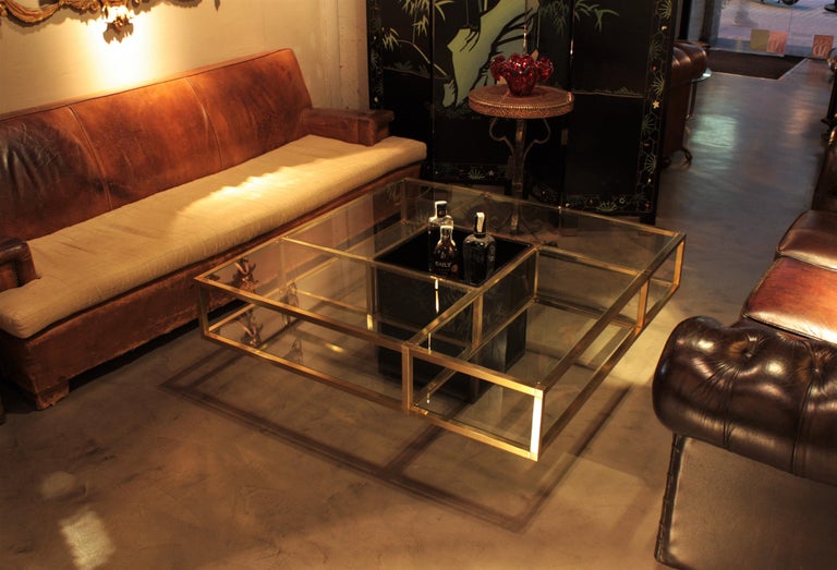 Brass and Glass Large Coffee Table / Drinks attributed to