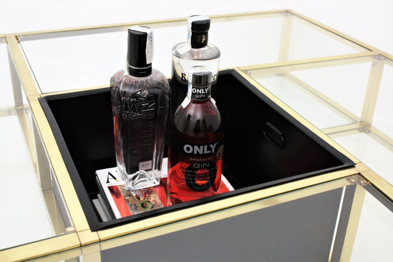 Brass and Glass Large Coffee Table / Drinks attributed to