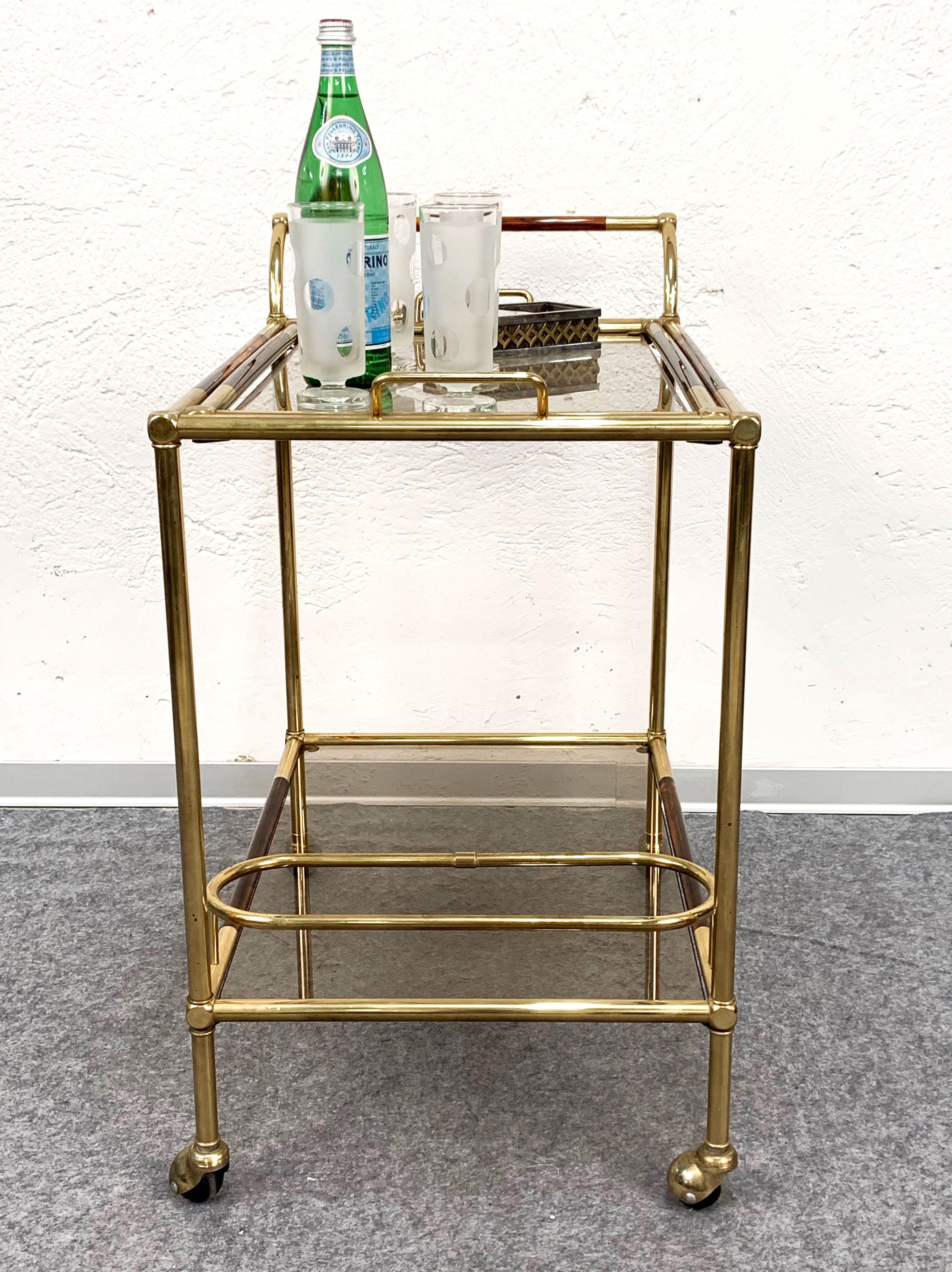 Willy Rizzo Brass and Lucite Tortoise Italian Trolley with Service Tray, 1980s 6