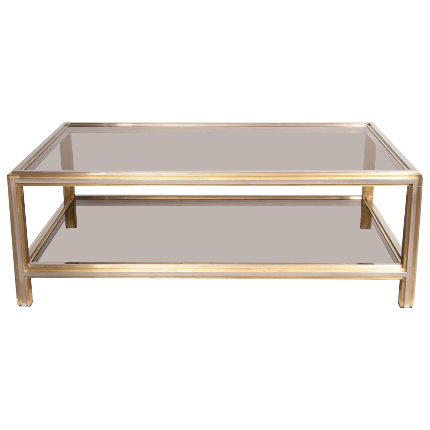 Willy Rizzo Brass & Chrome Coffee Table, c.1970 For Sale
