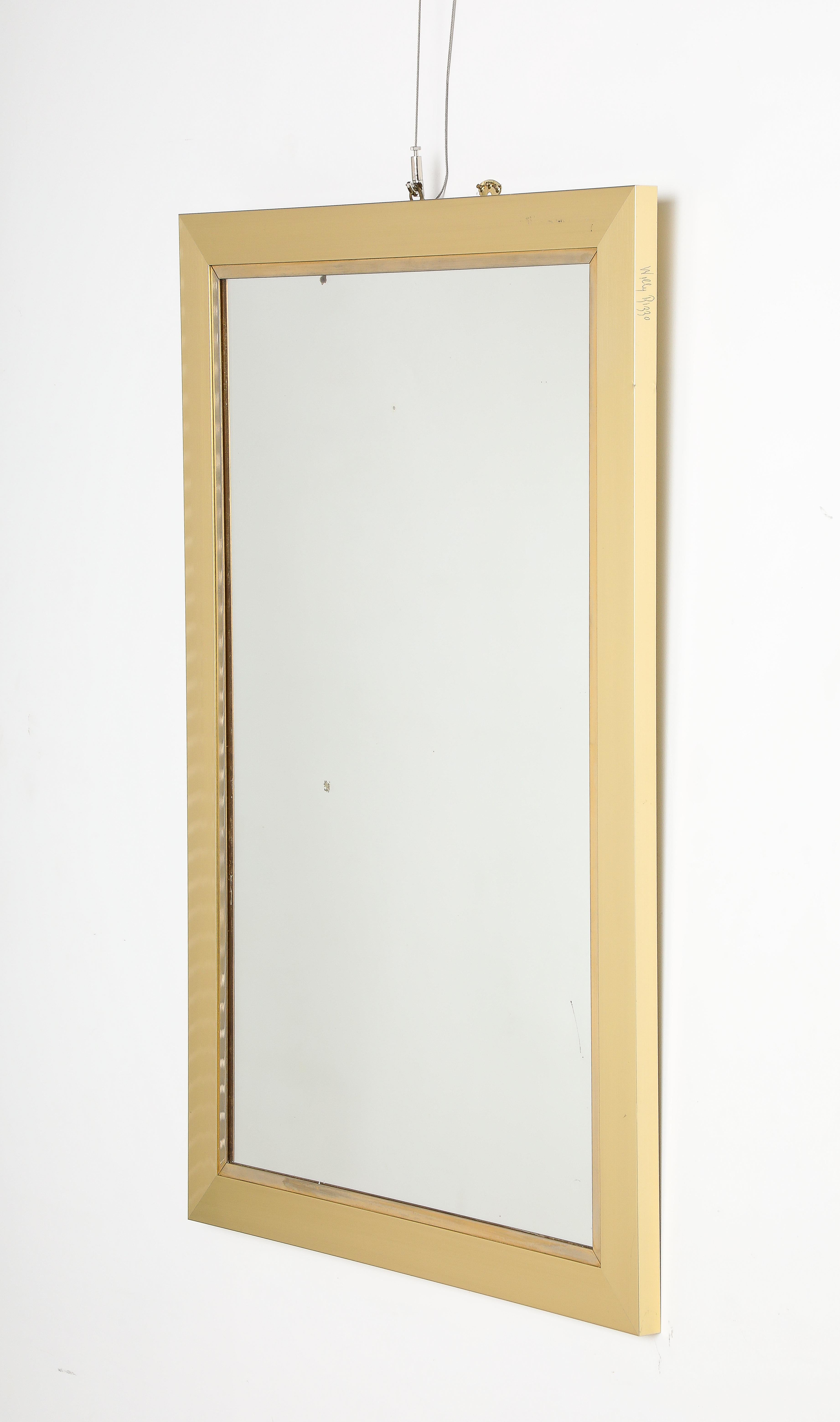 Mid-Century Modern Willy Rizzo Brass Framed Mirror, Italy, circa 1970 For Sale