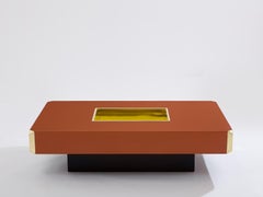 Table basse de bar en laque brune et laiton Willy Rizzo Alveo 1970