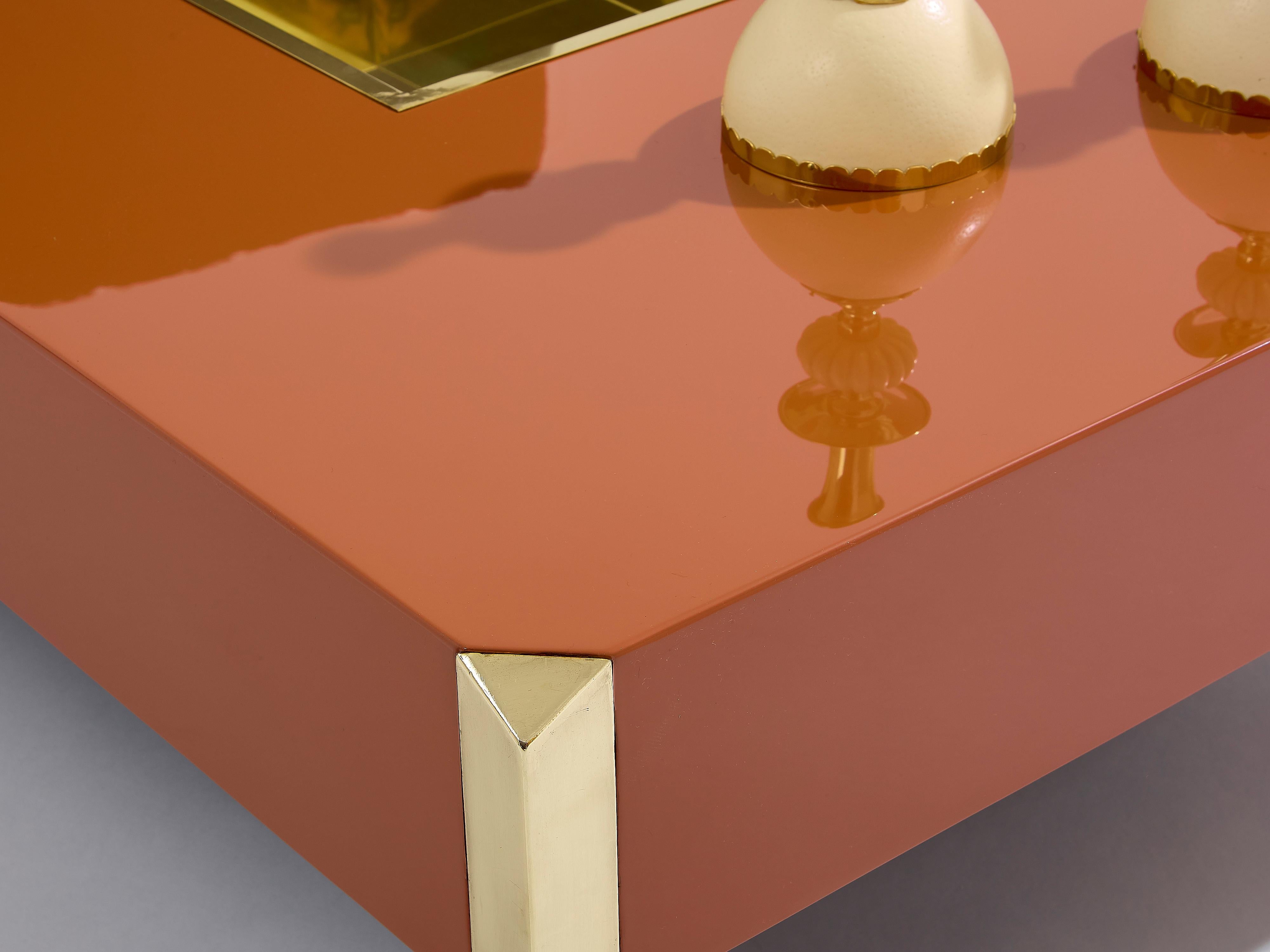 Table basse de bar en laque brune et laiton Willy Rizzo Alveo 1970 Bon état - En vente à Paris, IDF