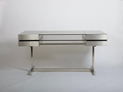 Willy Rizzo Brushed steel and tinted glass desk. Italy c1970s