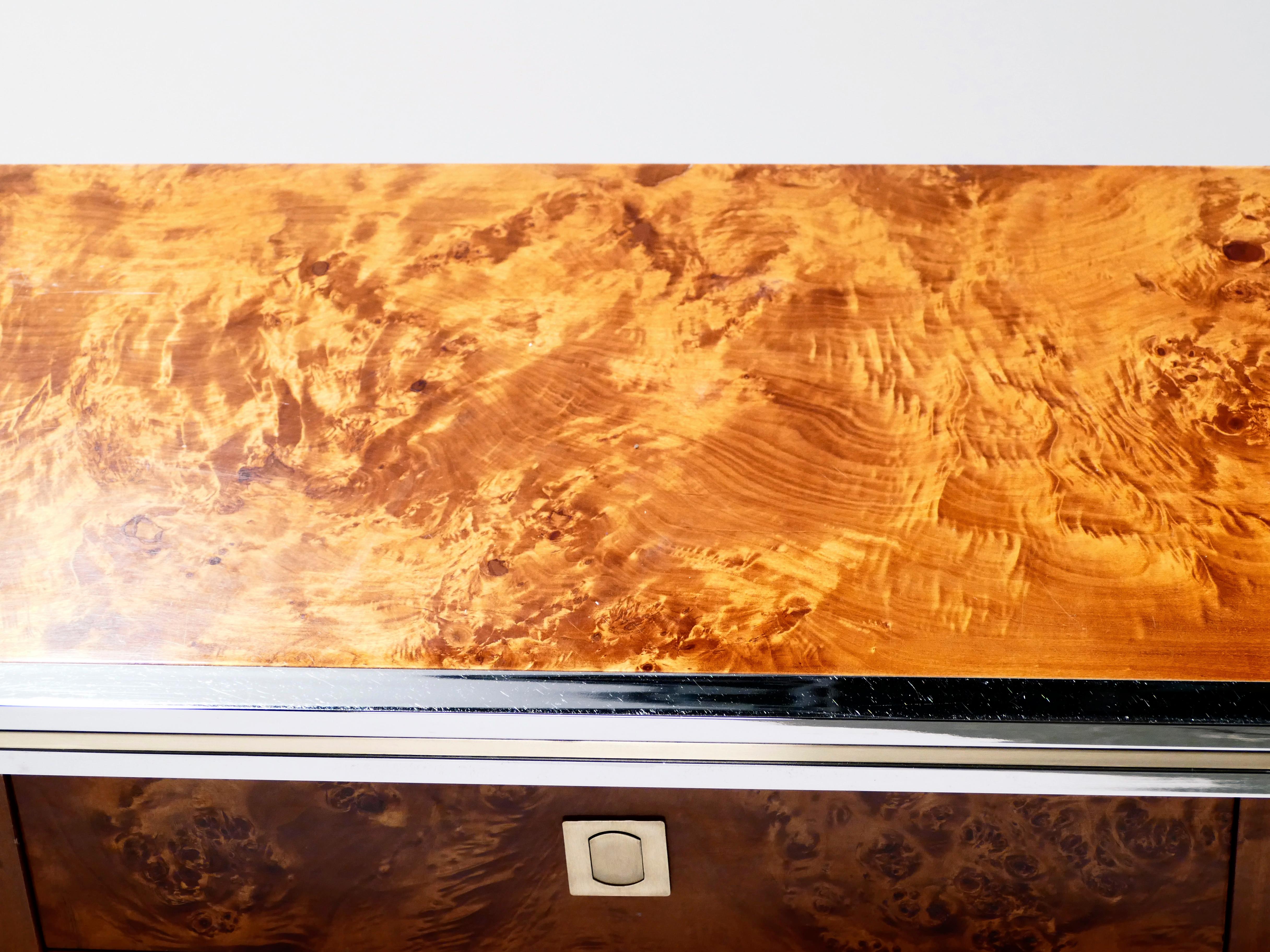 Willy Rizzo Burl Chrome and Brass Credenza, 1970s 5
