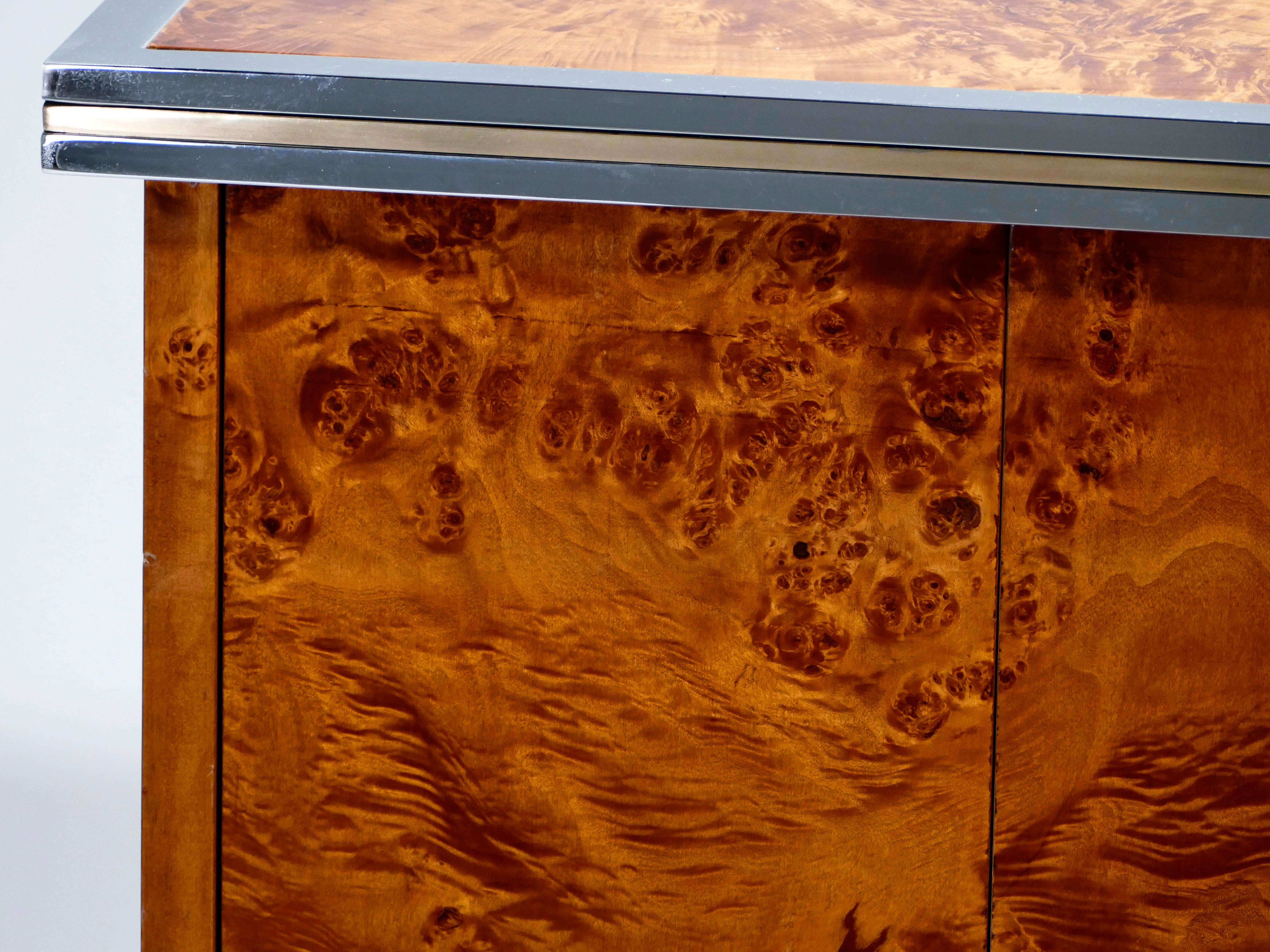 Willy Rizzo Burl Chrome and Brass Credenza, 1970s 6