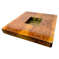 Willy Rizzo Burl Wood and Brass Coffee Table, Italy, 1970s