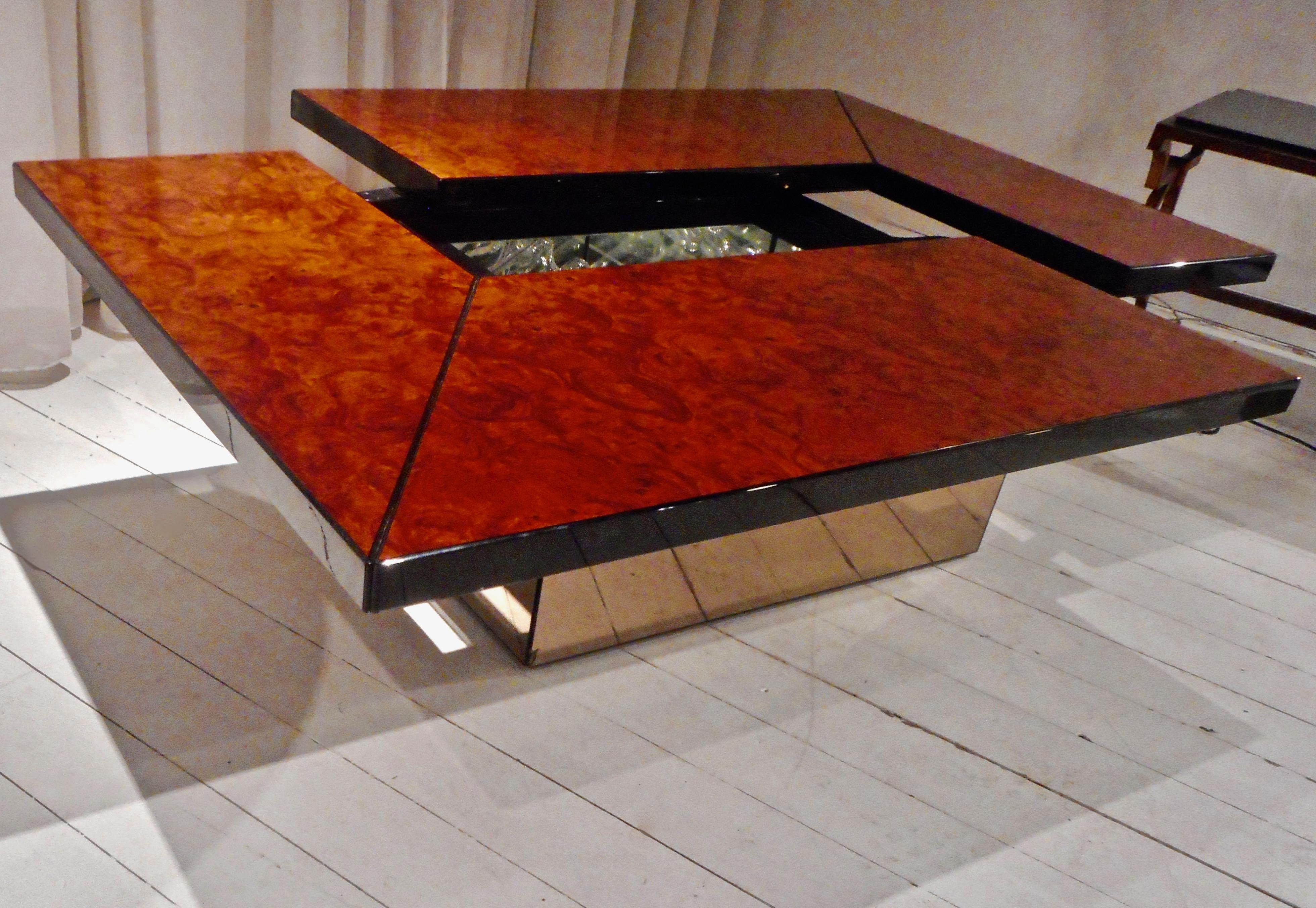 Willy Rizzo Burl Wood Low Table with a Hidden Bar 1