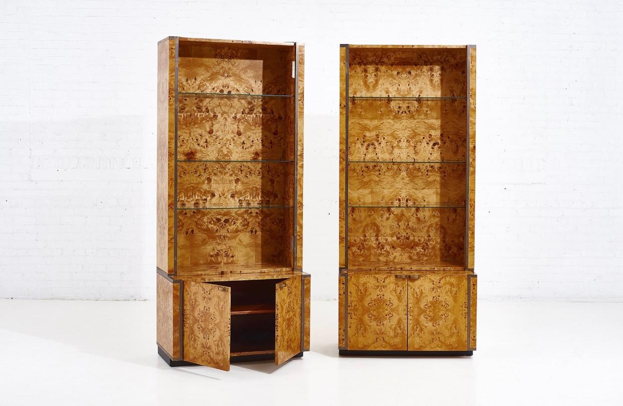 European Willy Rizzo Burlwood Bookcases, France, 1970