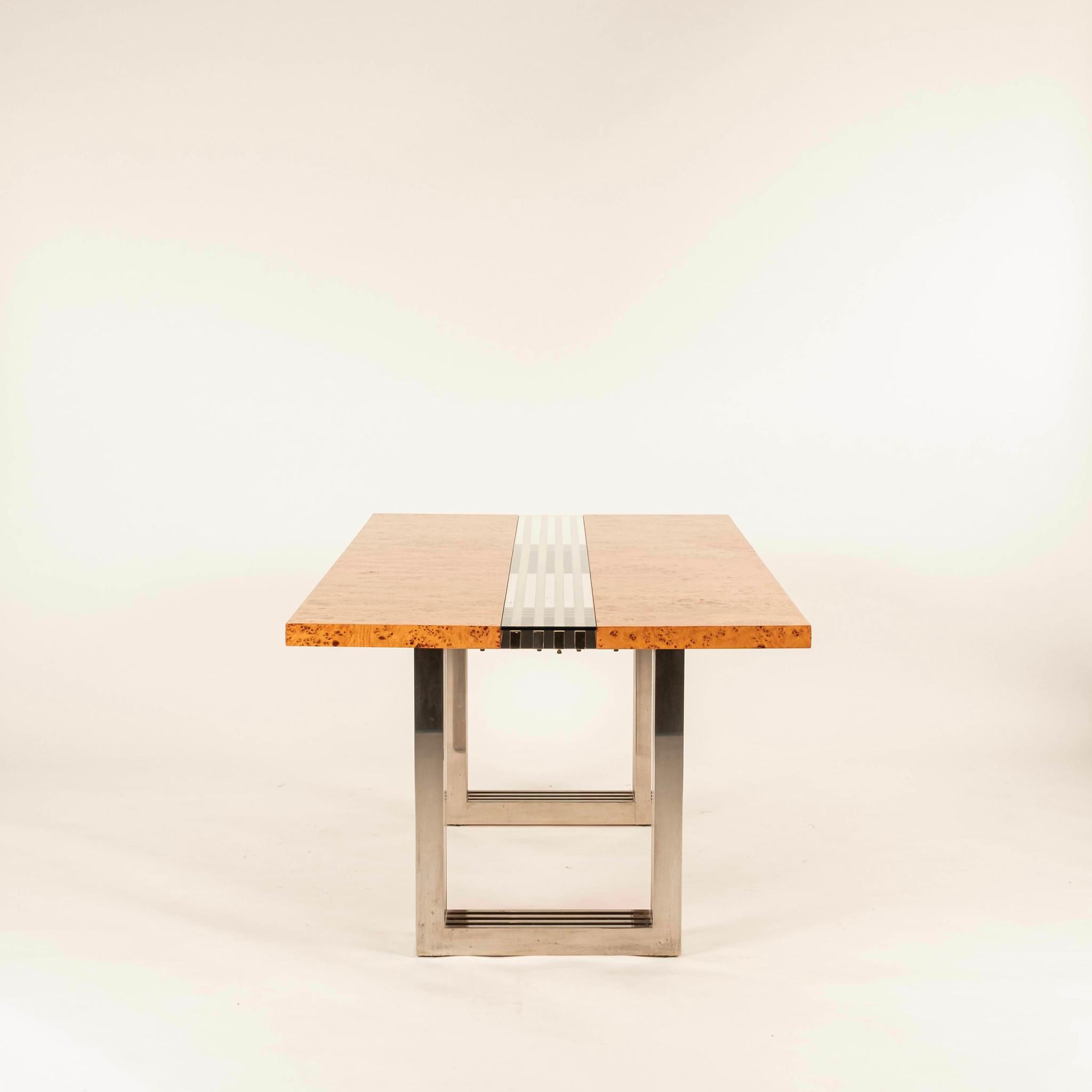 Willy Rizzo Burlwood Esstisch aus Chromglas (Moderne) im Angebot