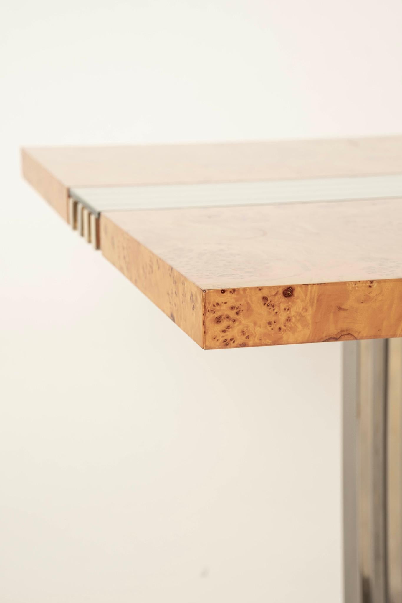 Willy Rizzo Burlwood Esstisch aus Chromglas im Angebot 1