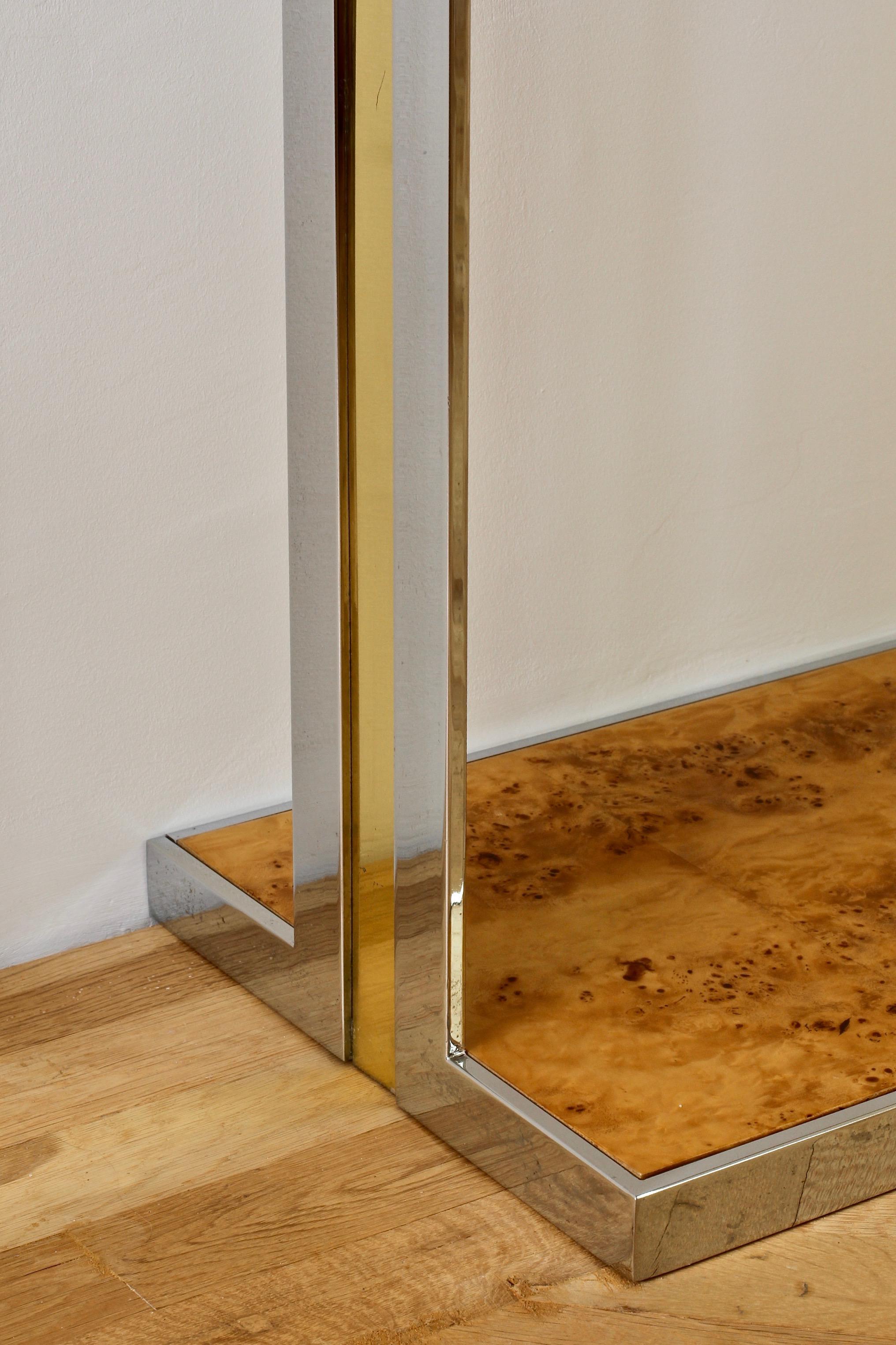 Willy Rizzo Burlwood Veneer Brass & Chrome Large Oversized Console Table 6