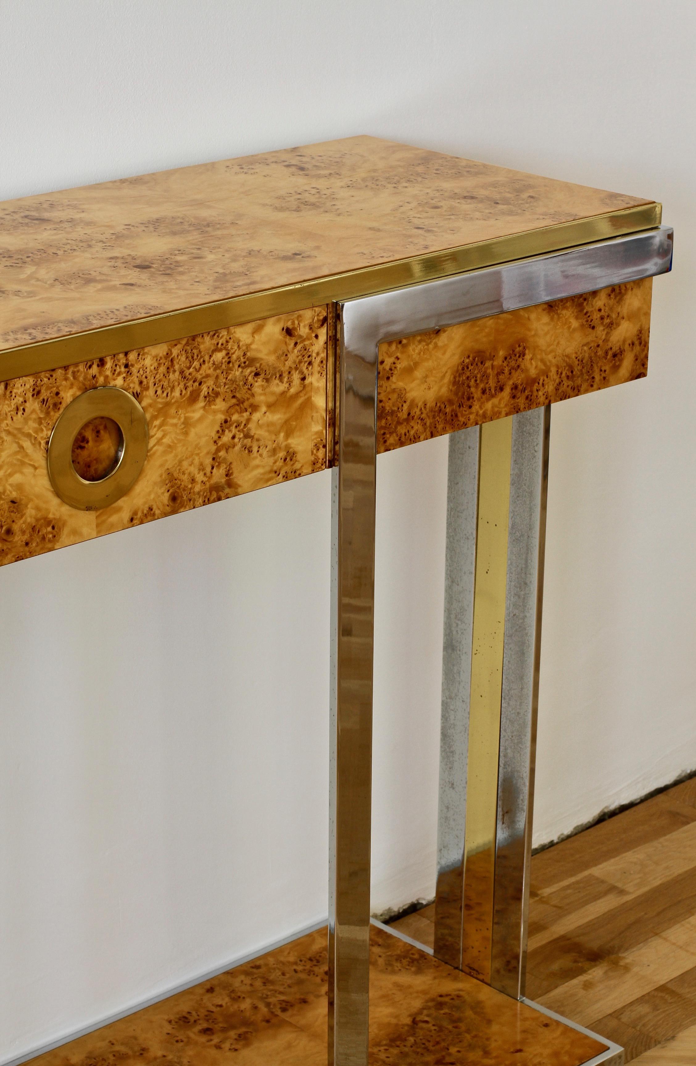 Willy Rizzo Burlwood Veneer Brass & Chrome Large Oversized Console Table 6