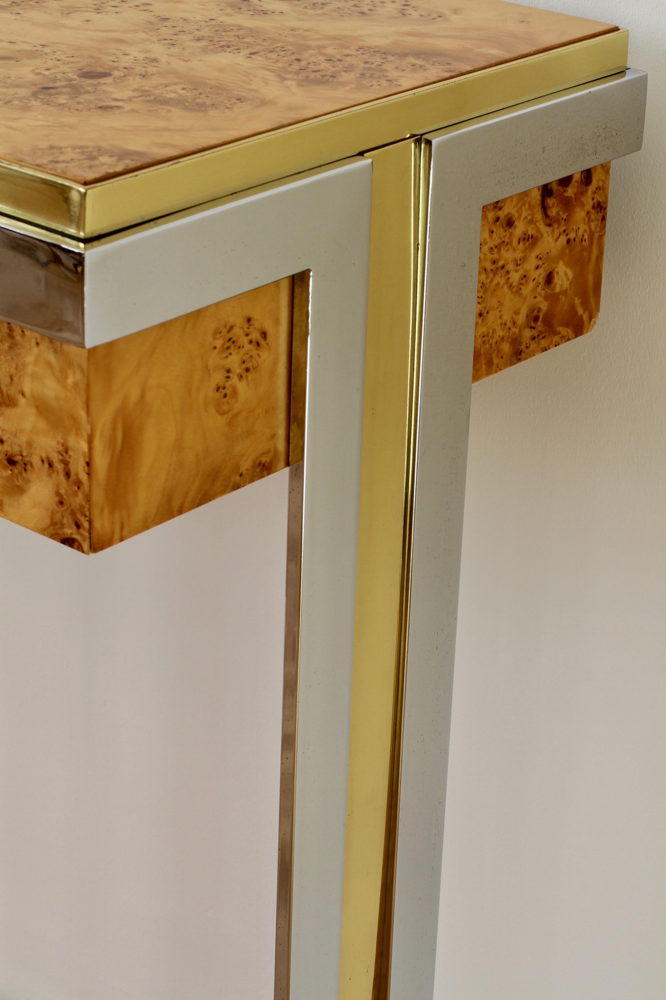 Willy Rizzo Burlwood Veneer Brass & Chrome Large Oversized Console Table 8
