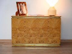 Willy Rizzo Chest of Drawers in Poplar Burl and Brass, Italy, 1970s
