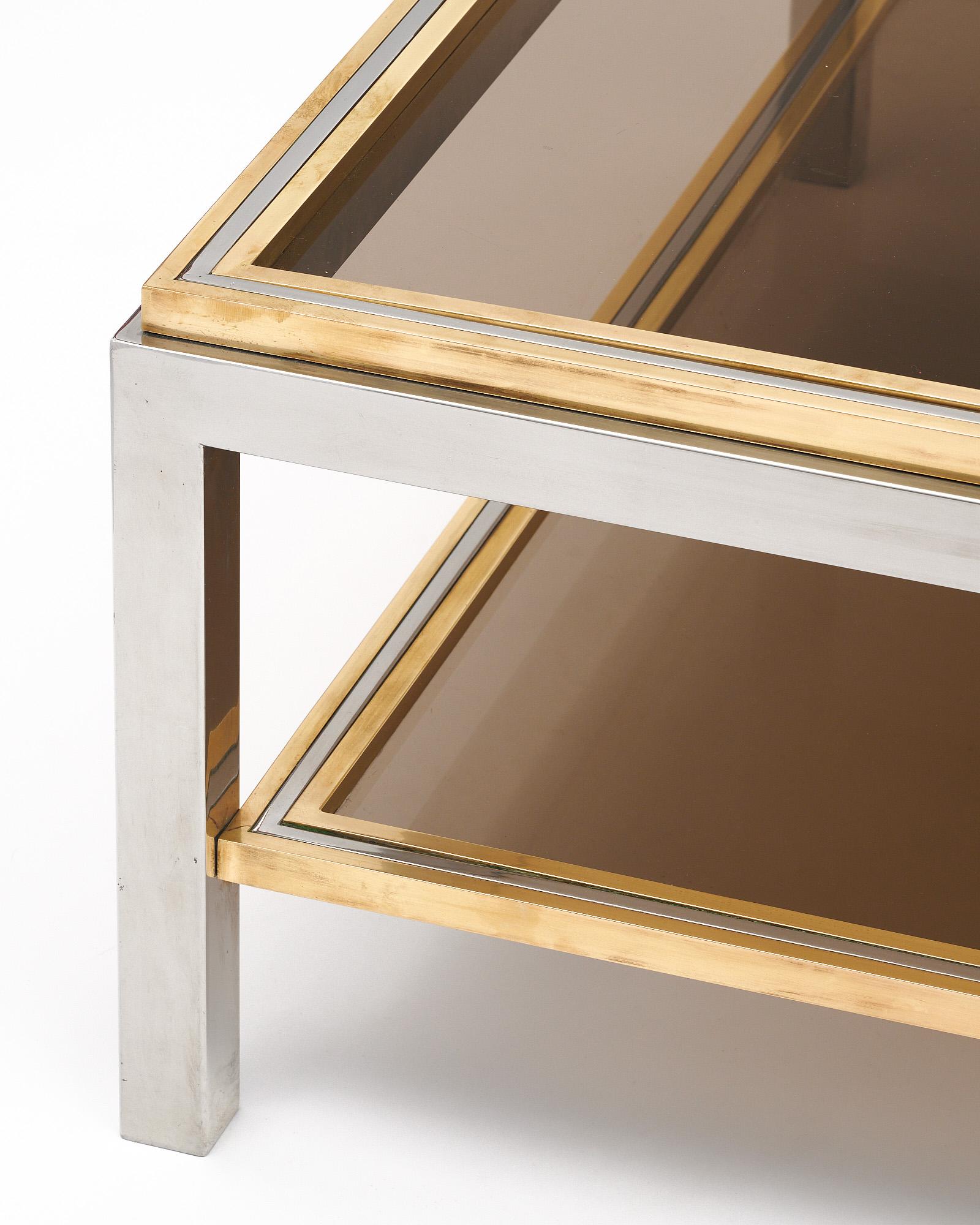 Moderne Table basse en chrome et laiton dans le style de Willy Rizzo en vente
