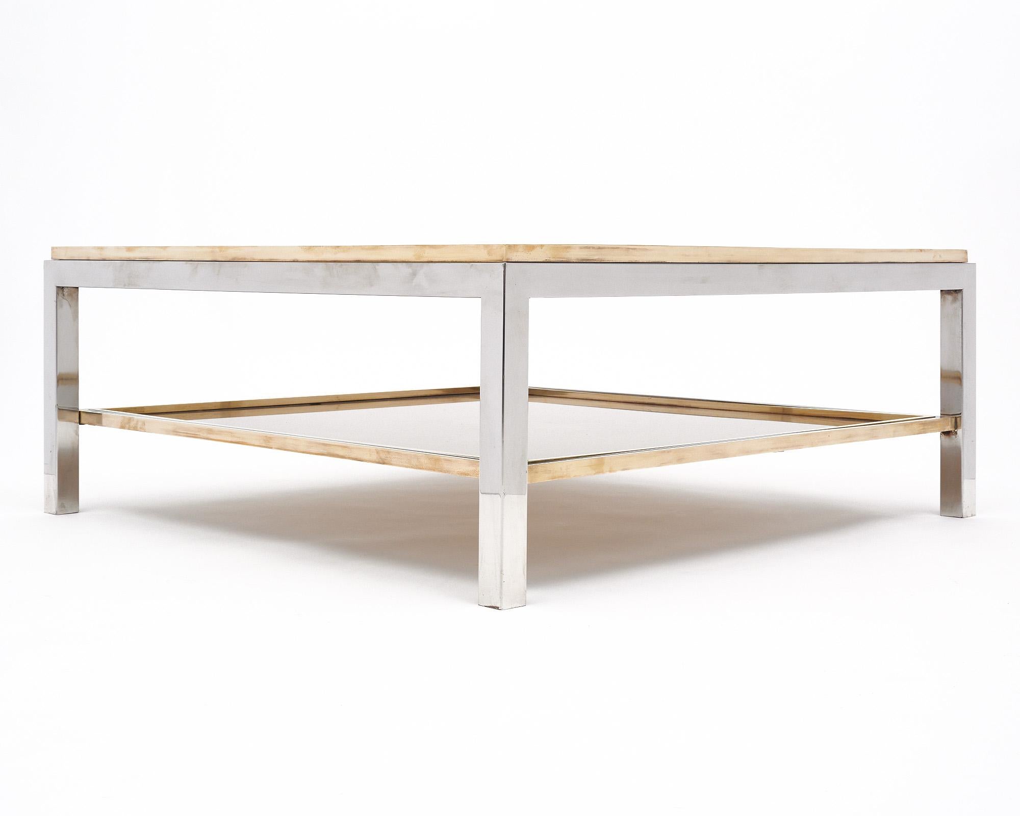 Willy Rizzo Chrome and Brass Coffee Table For Sale 1