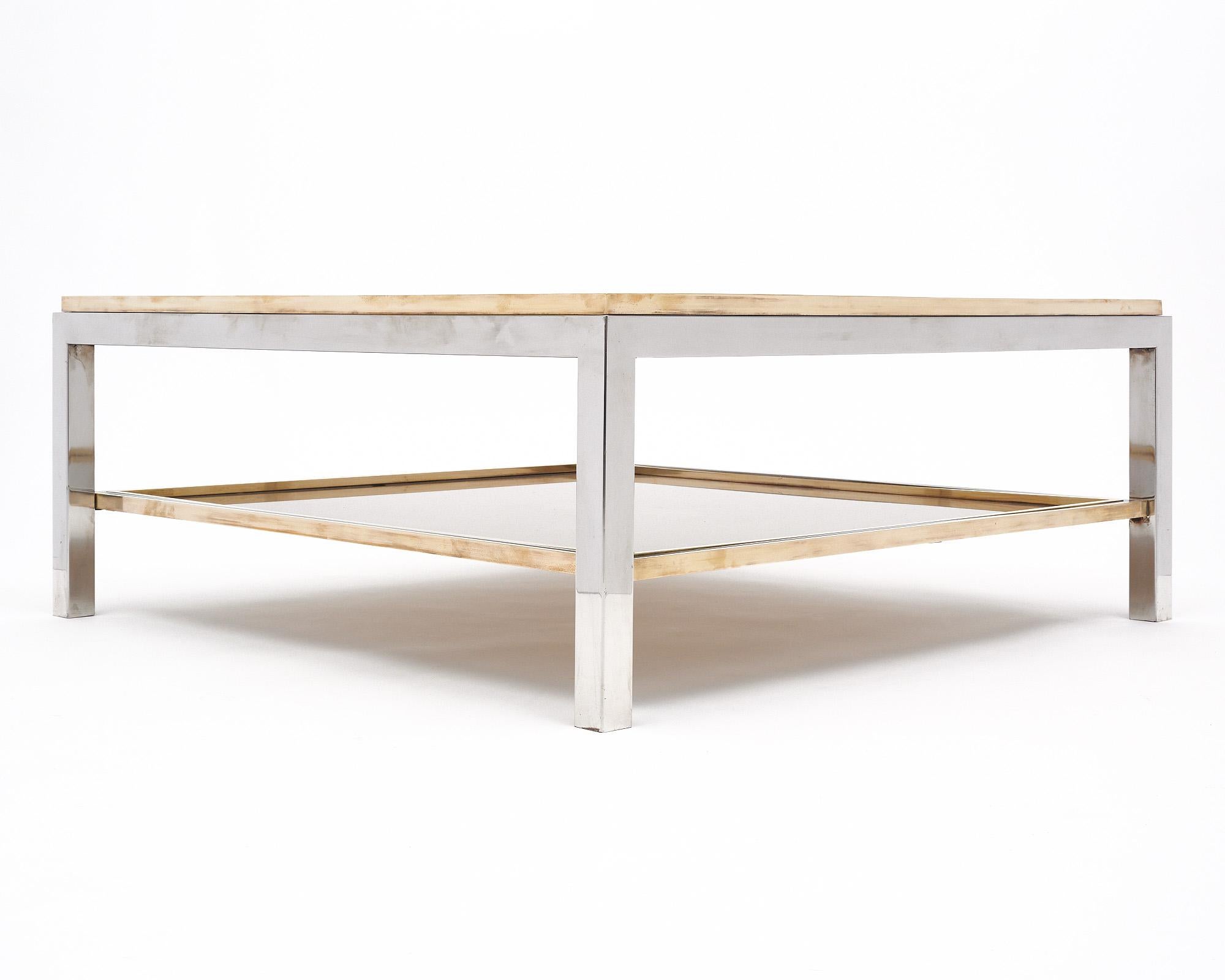 Laiton Table basse en chrome et laiton Willy Rizzo en vente