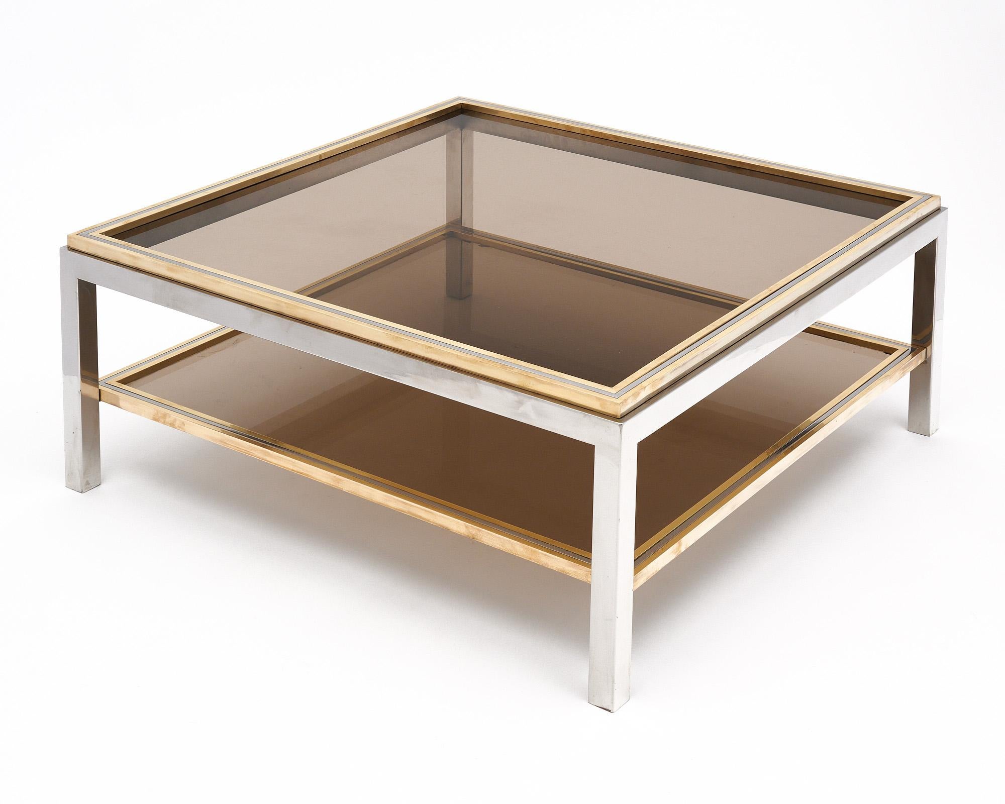 Willy Rizzo Chrome and Brass Coffee Table For Sale 2