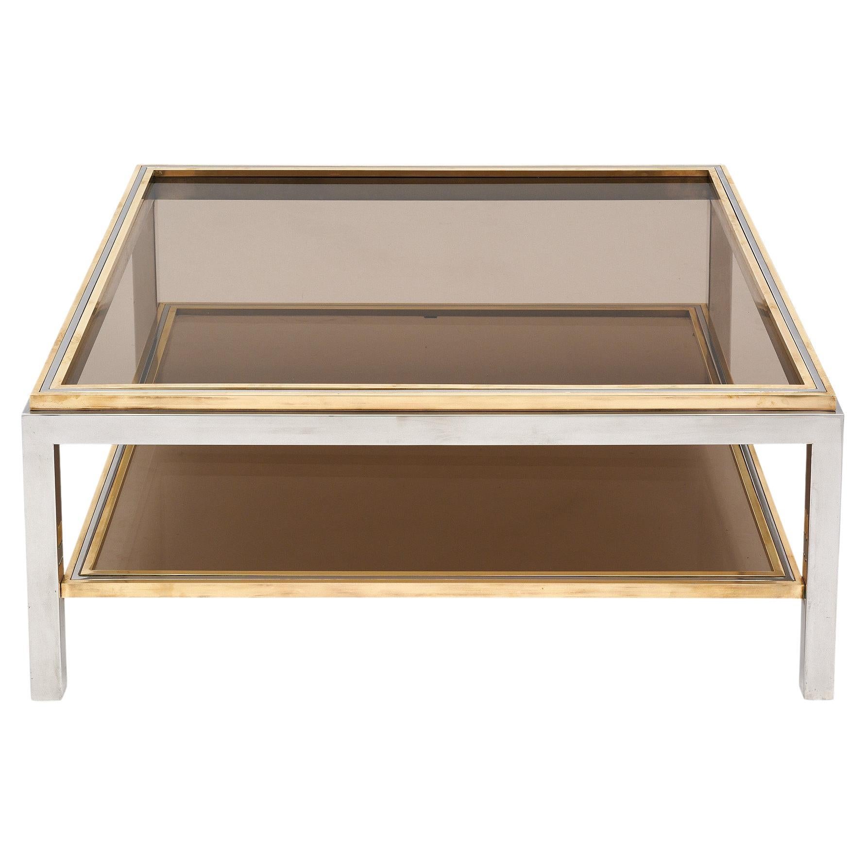 Willy Rizzo Chrome and Brass Coffee Table For Sale
