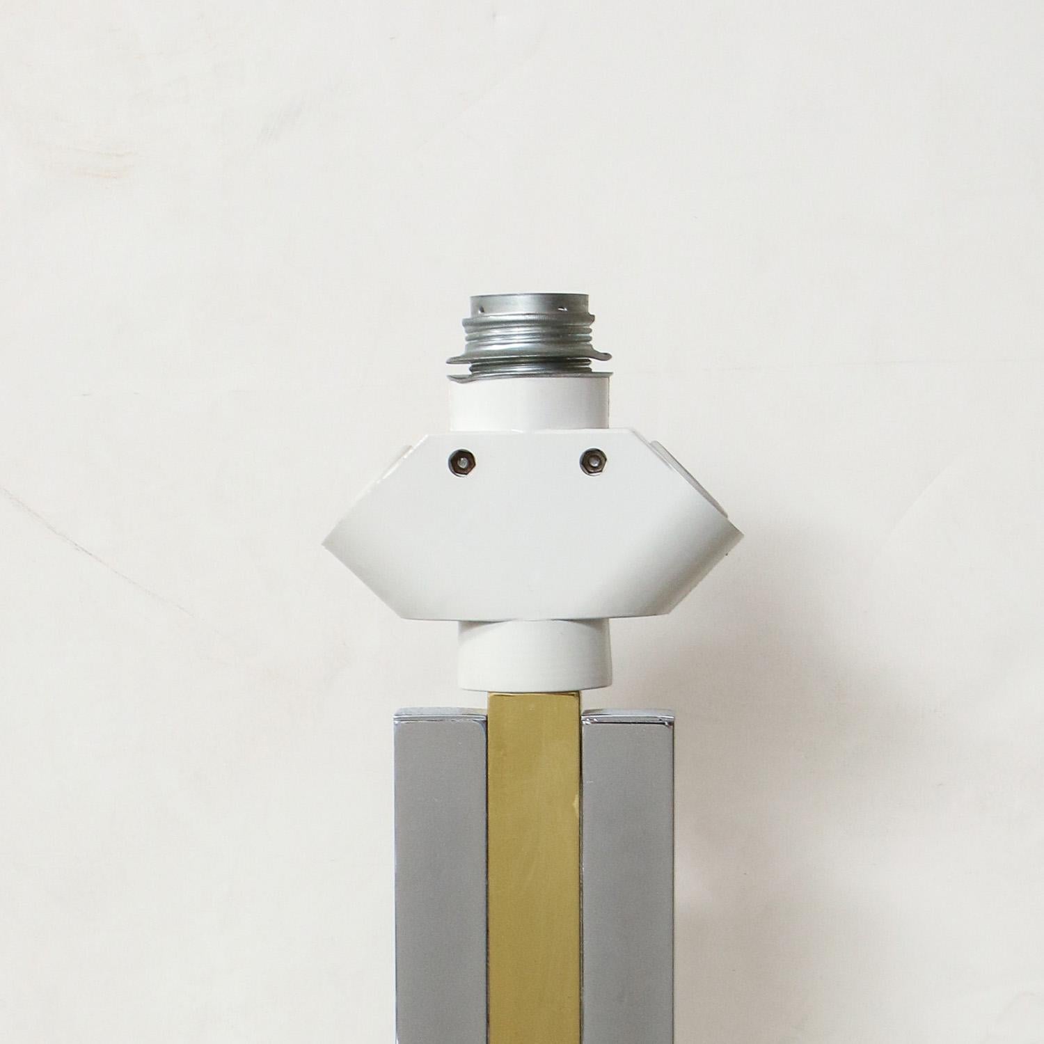 Hand-Crafted Willy Rizzo Chrome and Brass Table Lamp, 1970s