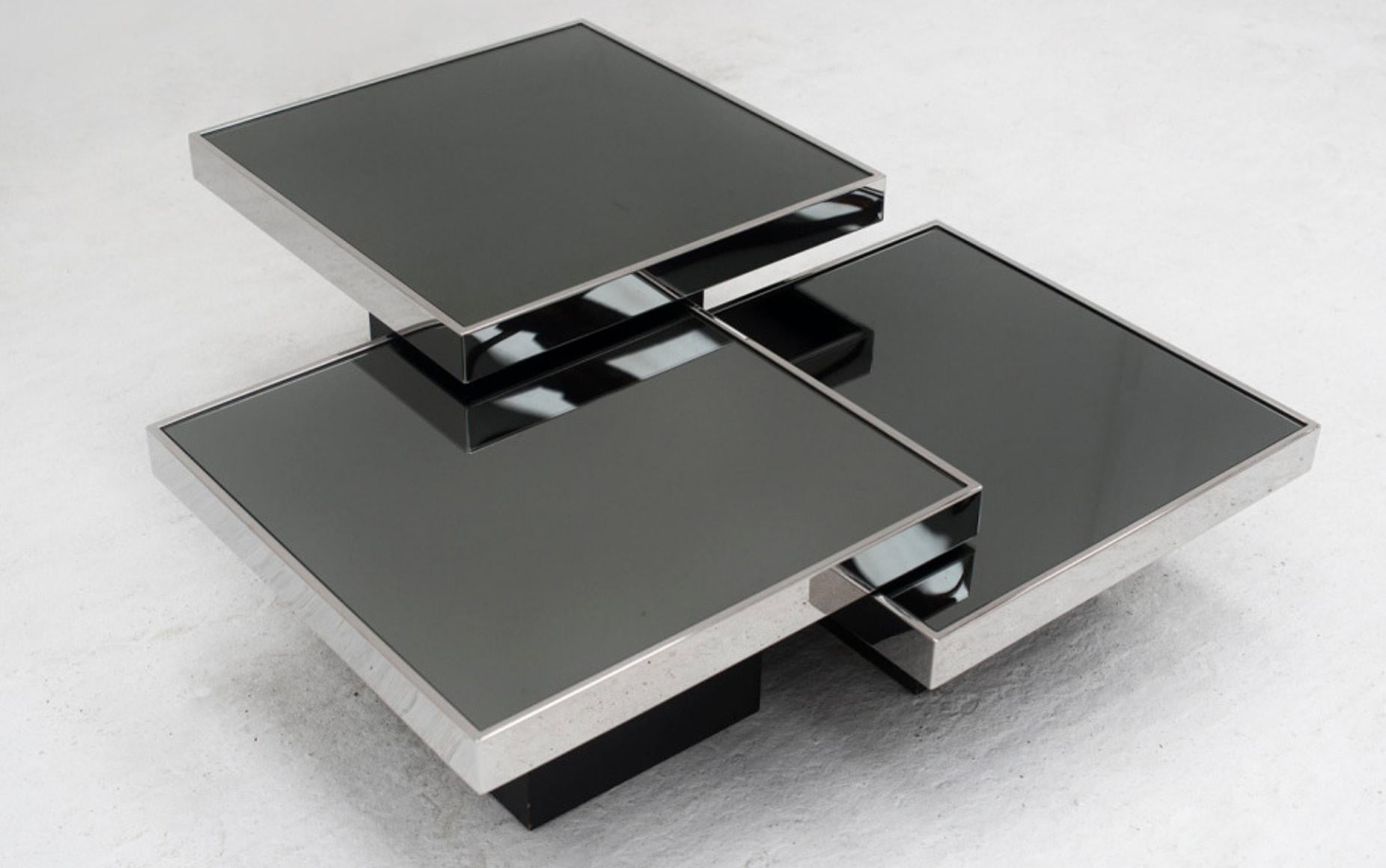 Willy Rizzo Chrome and Mirrored Coffee Table, 1970s 6