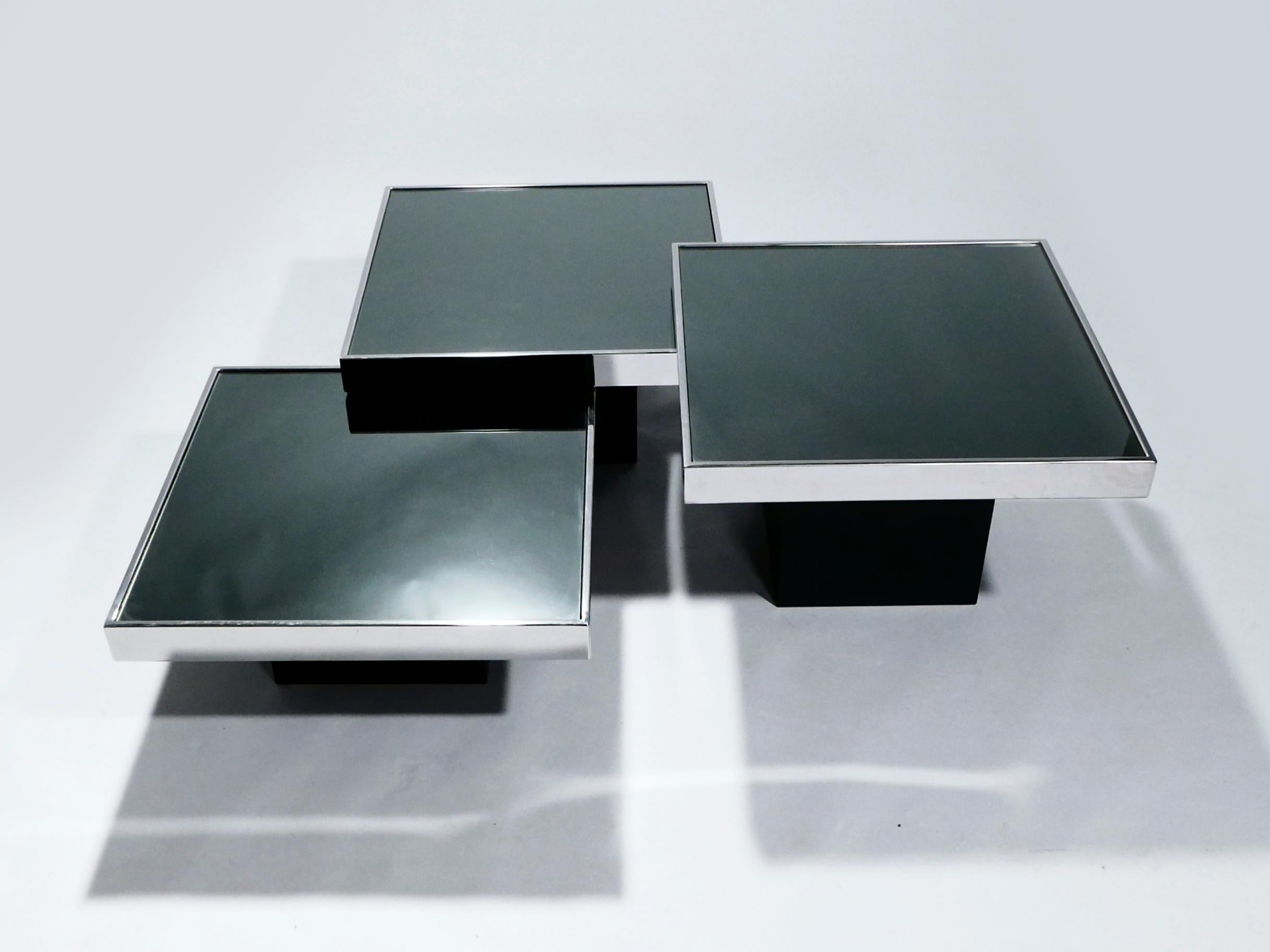Mid-Century Modern Willy Rizzo Chrome and Mirrored Coffee Table, 1970s