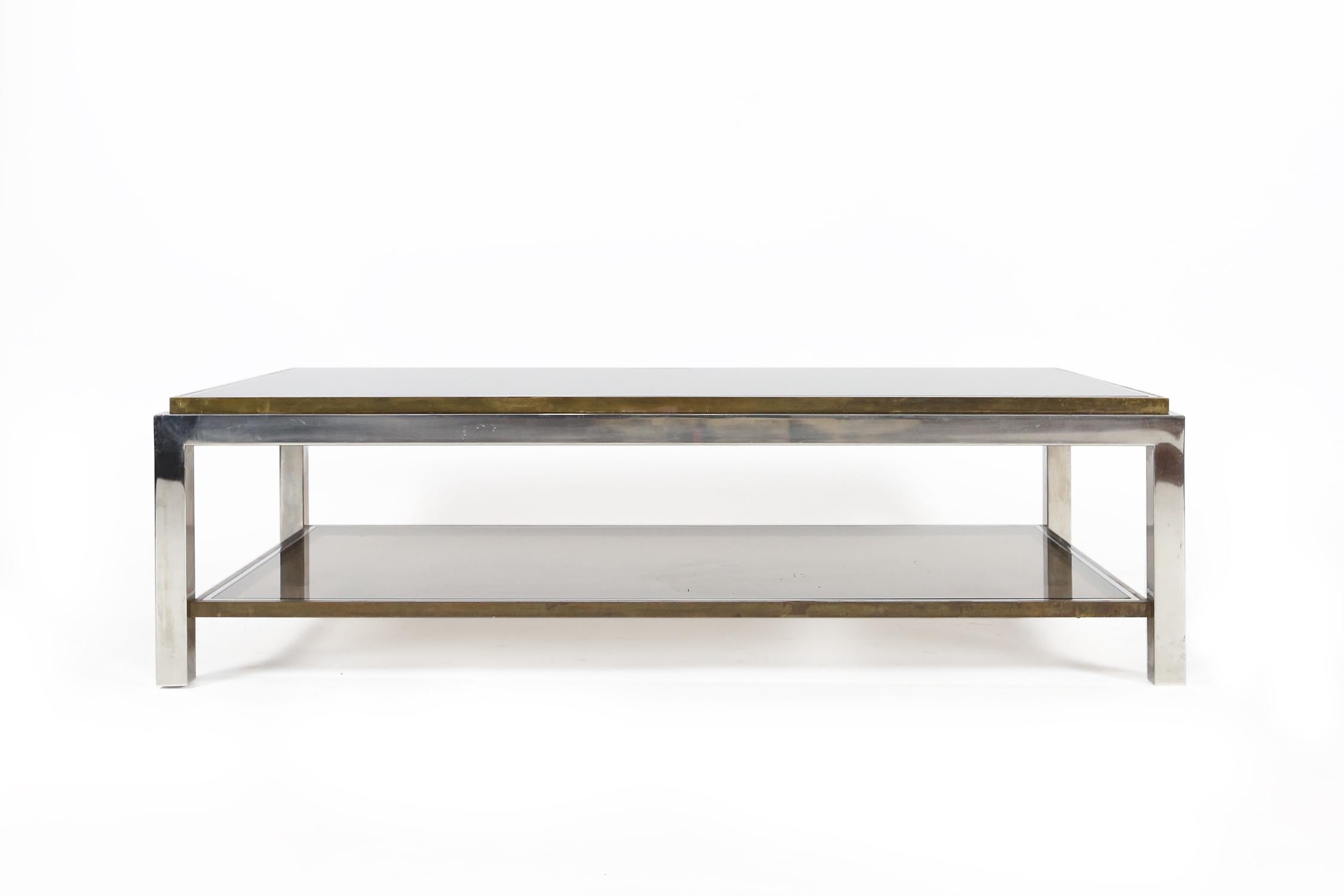 Hollywood Regency Willy Rizzo Chrome, Brass and Smoked Glass Coffee Table, Italy, 1970s