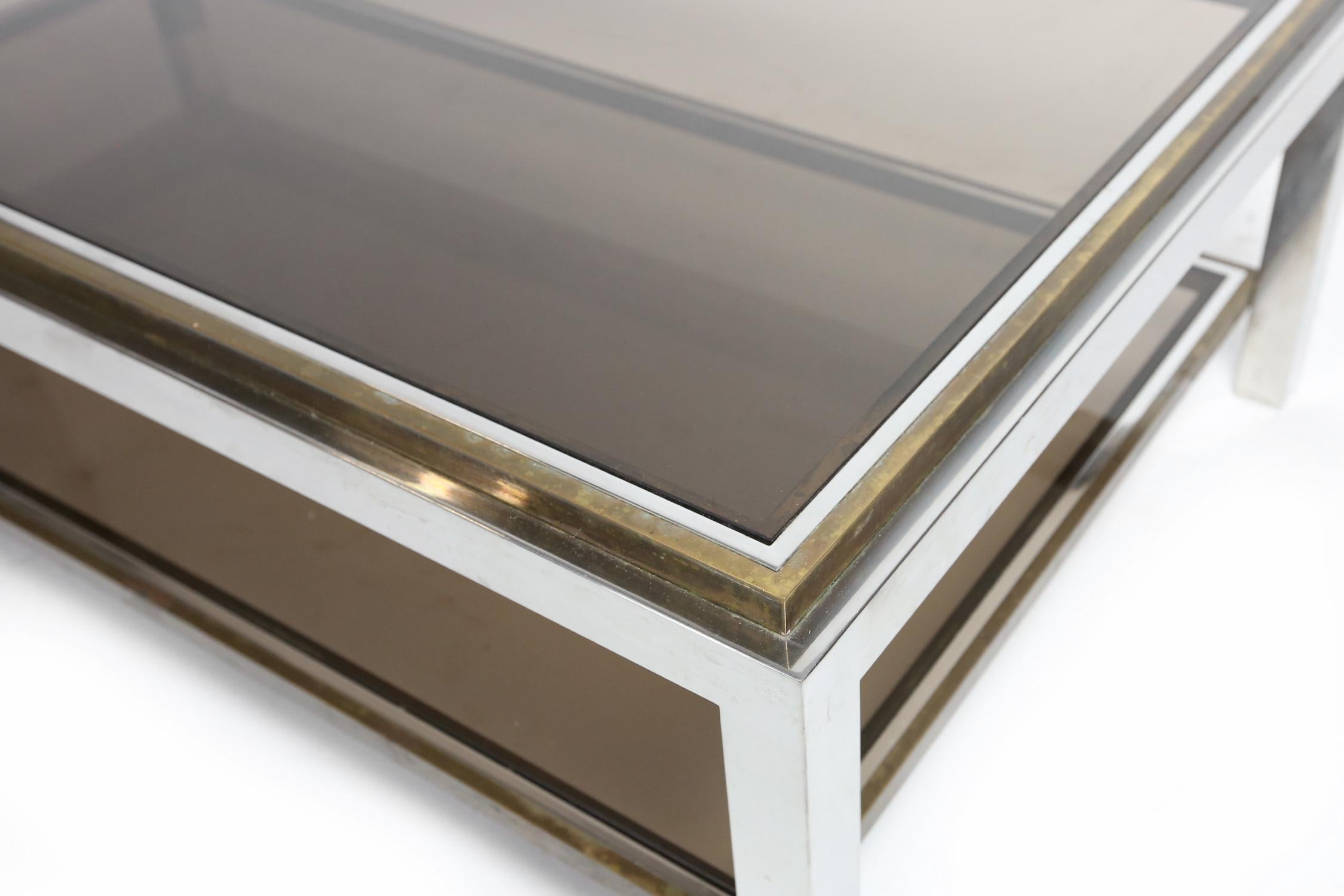 Willy Rizzo Chrome, Brass and Smoked Glass Coffee Table, Italy, 1970s 1