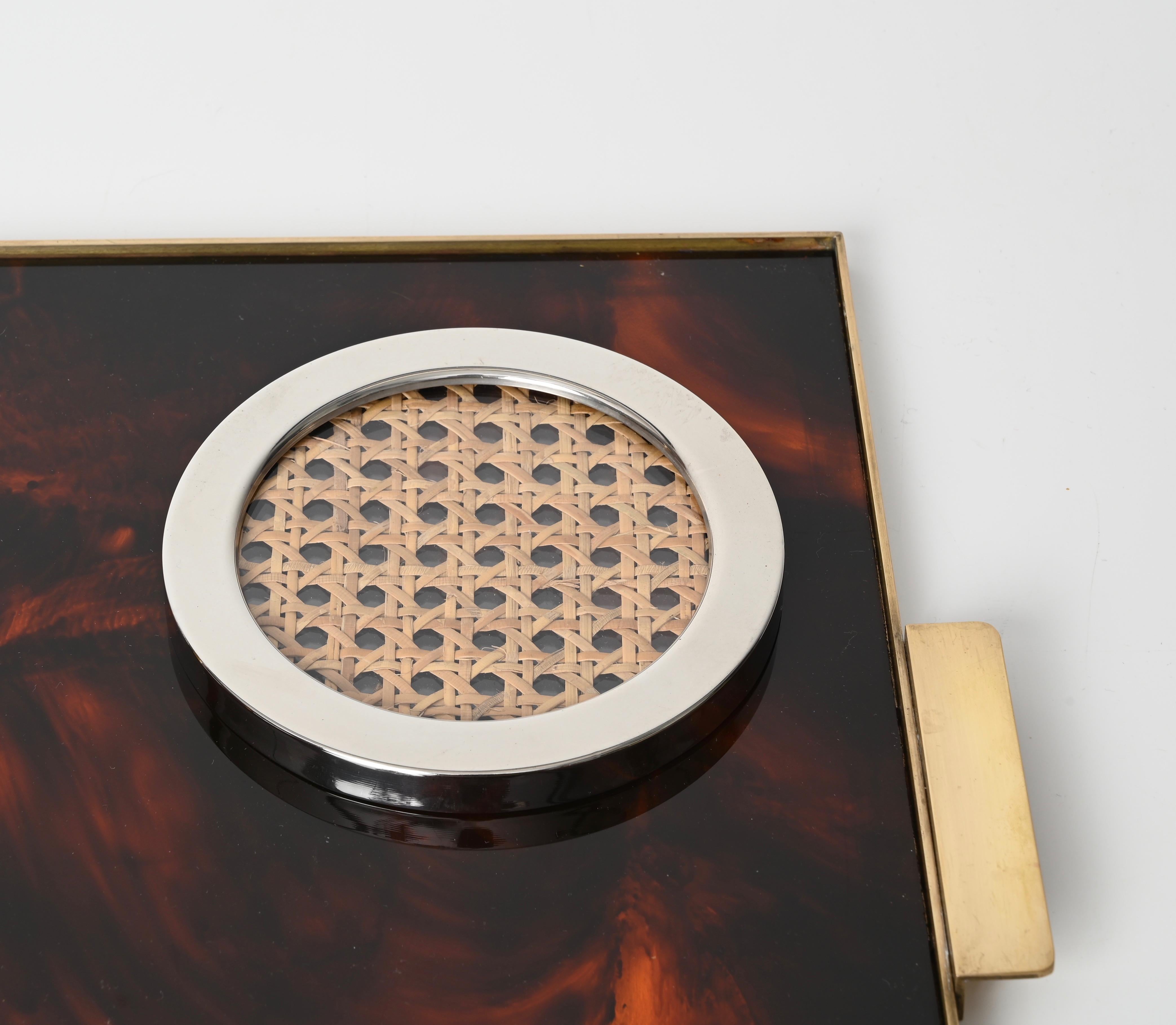 Late 20th Century Willy Rizzo Chrome, Lucite and Vienna Straw Bottle Coaster, Italy 1970s