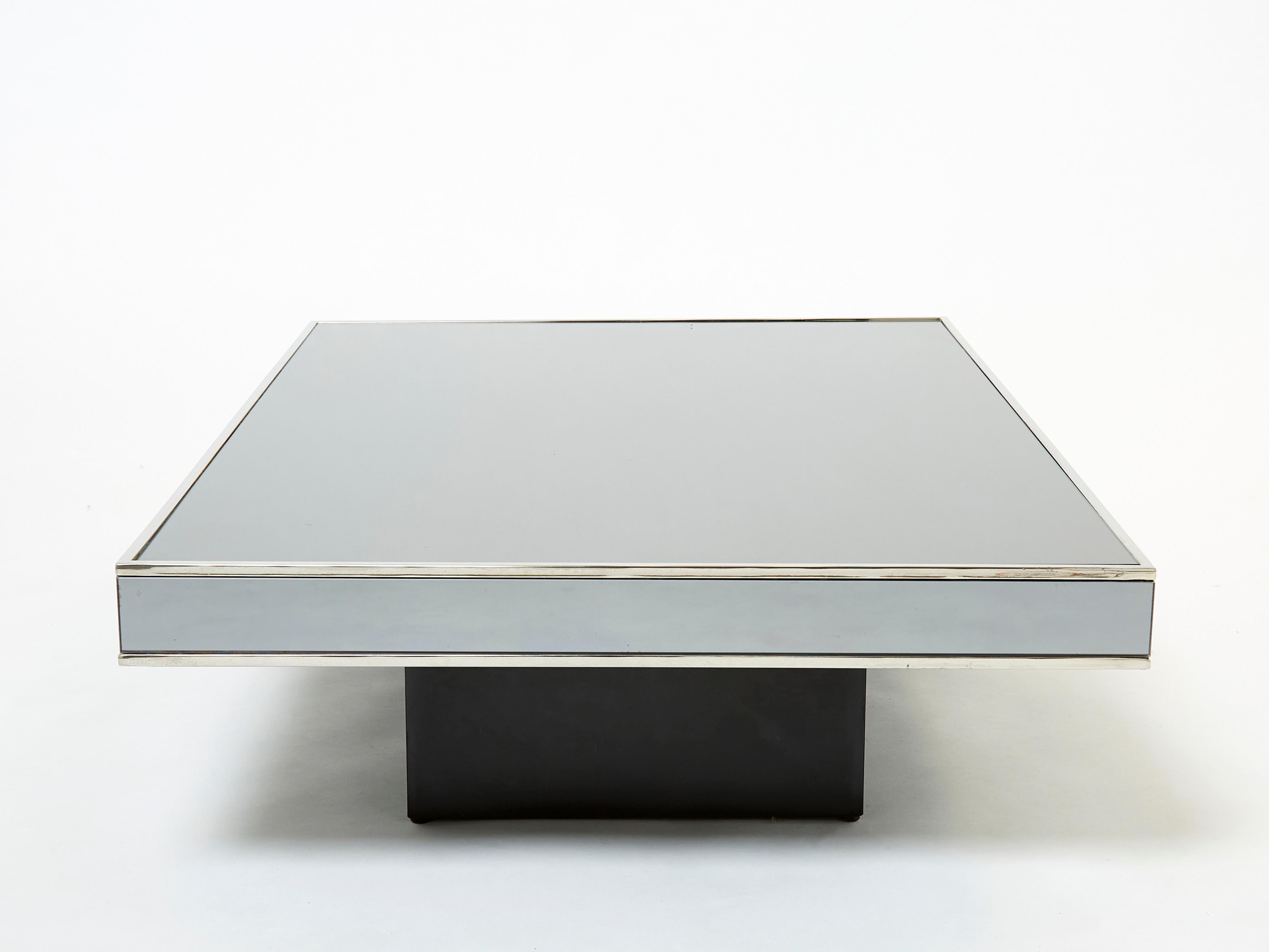 Late 20th Century Willy Rizzo Chrome Smoked Mirror Coffee Table for Cidue, 1970s