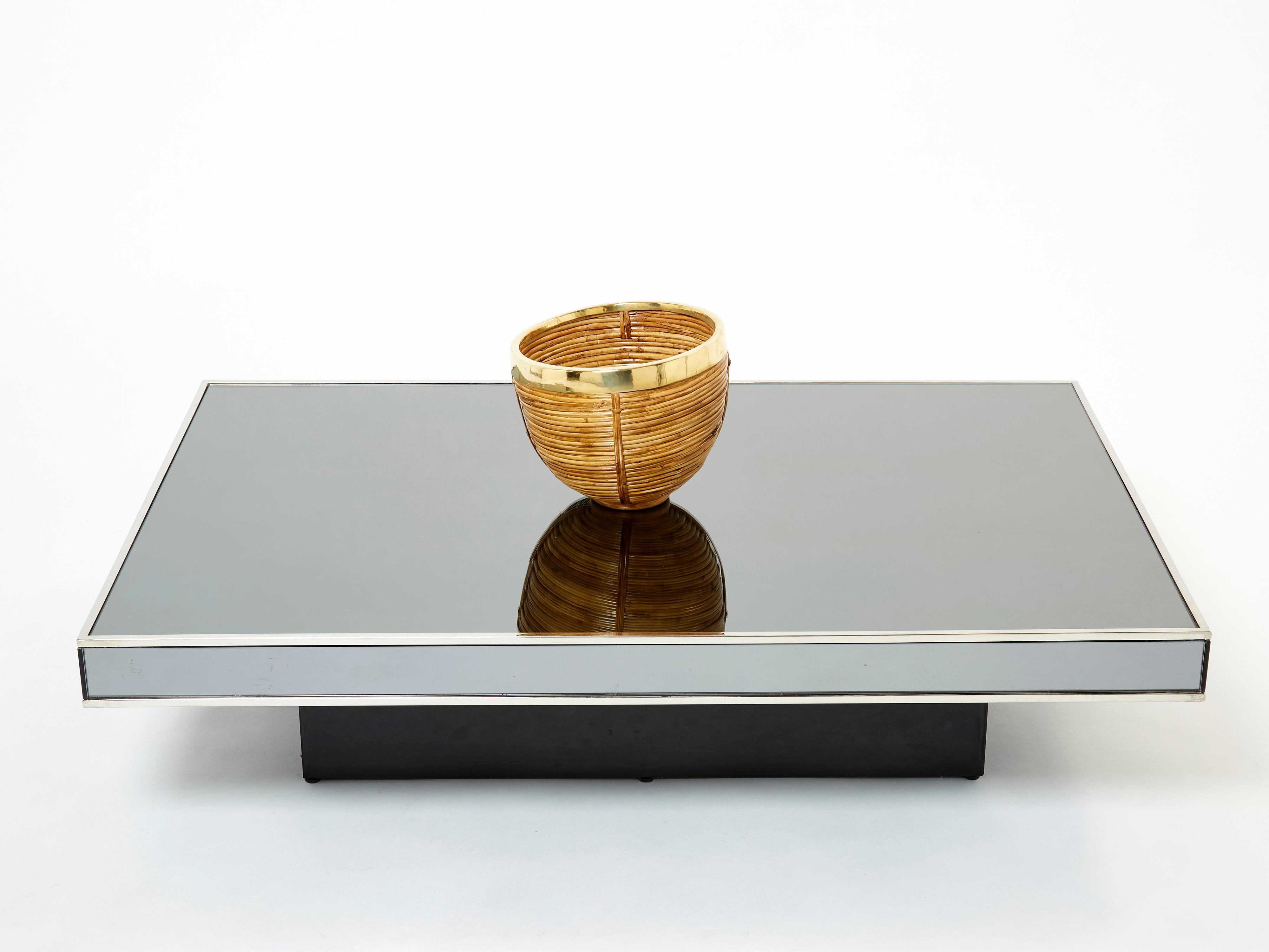 Willy Rizzo Chrome Smoked Mirror Coffee Table for Cidue, 1970s 1