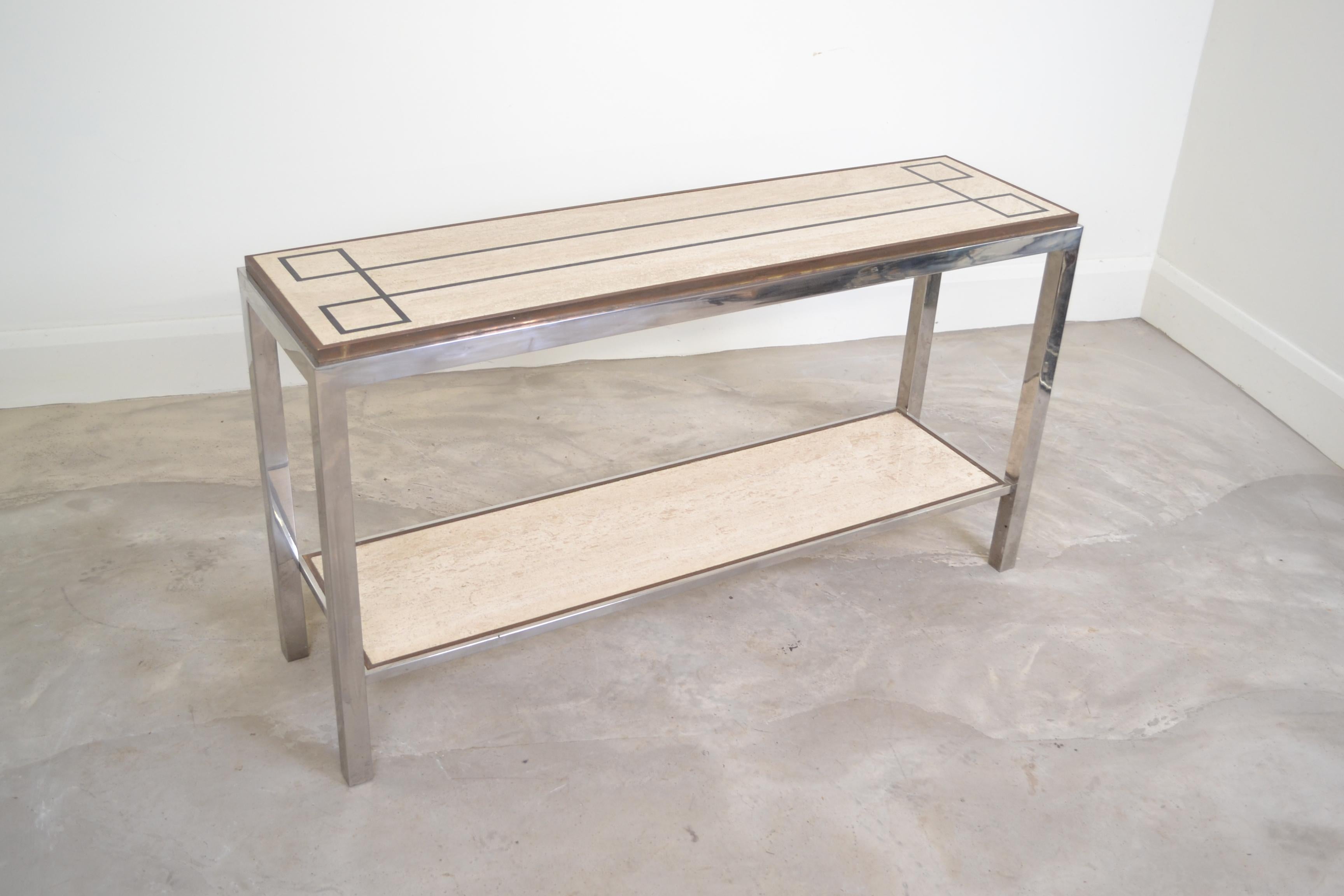 Willy Rizzo Chromed Steel and Travertine Console, Italy, 1970 4