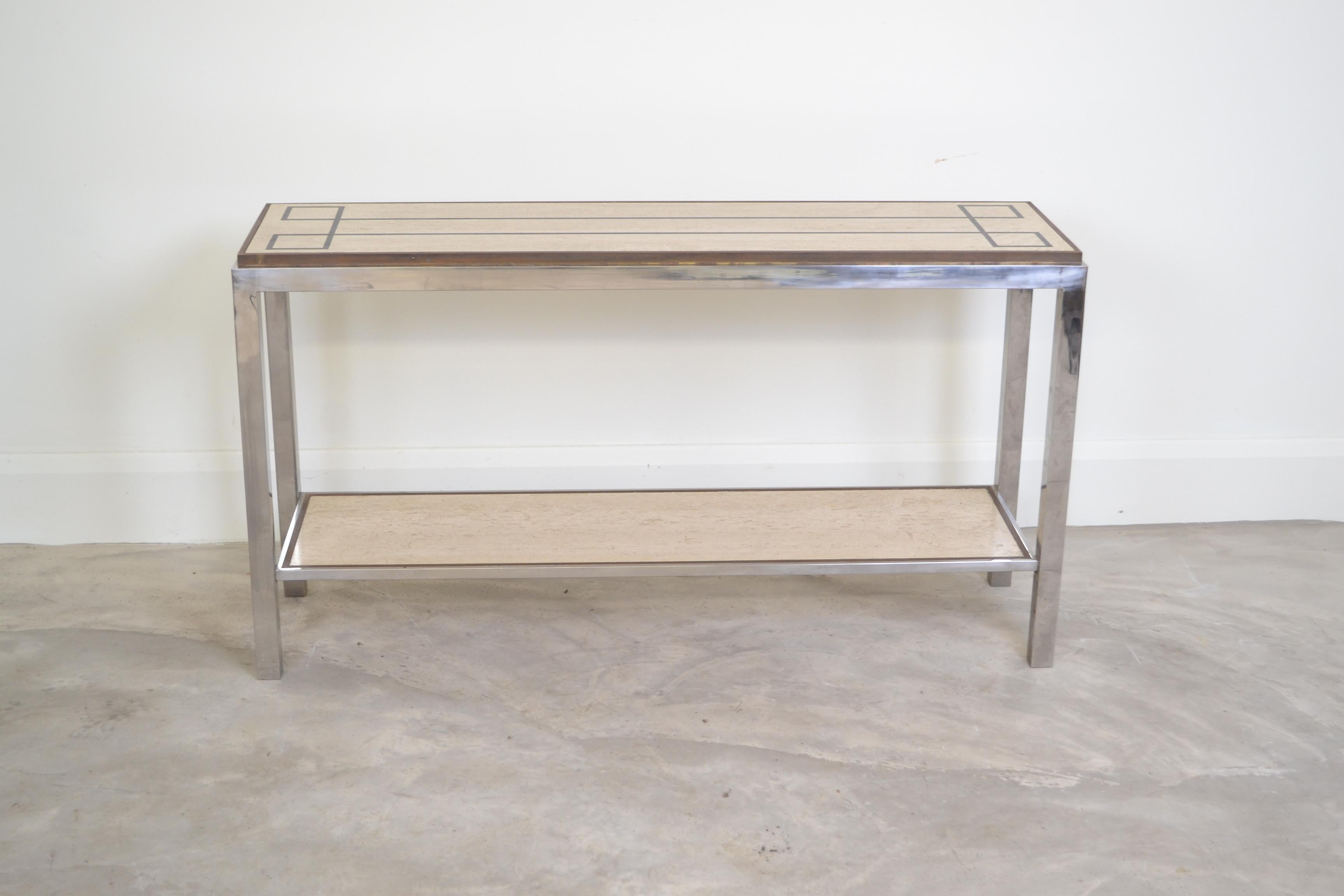Willy Rizzo Chromed Steel and Travertine Console, Italy, 1970 2