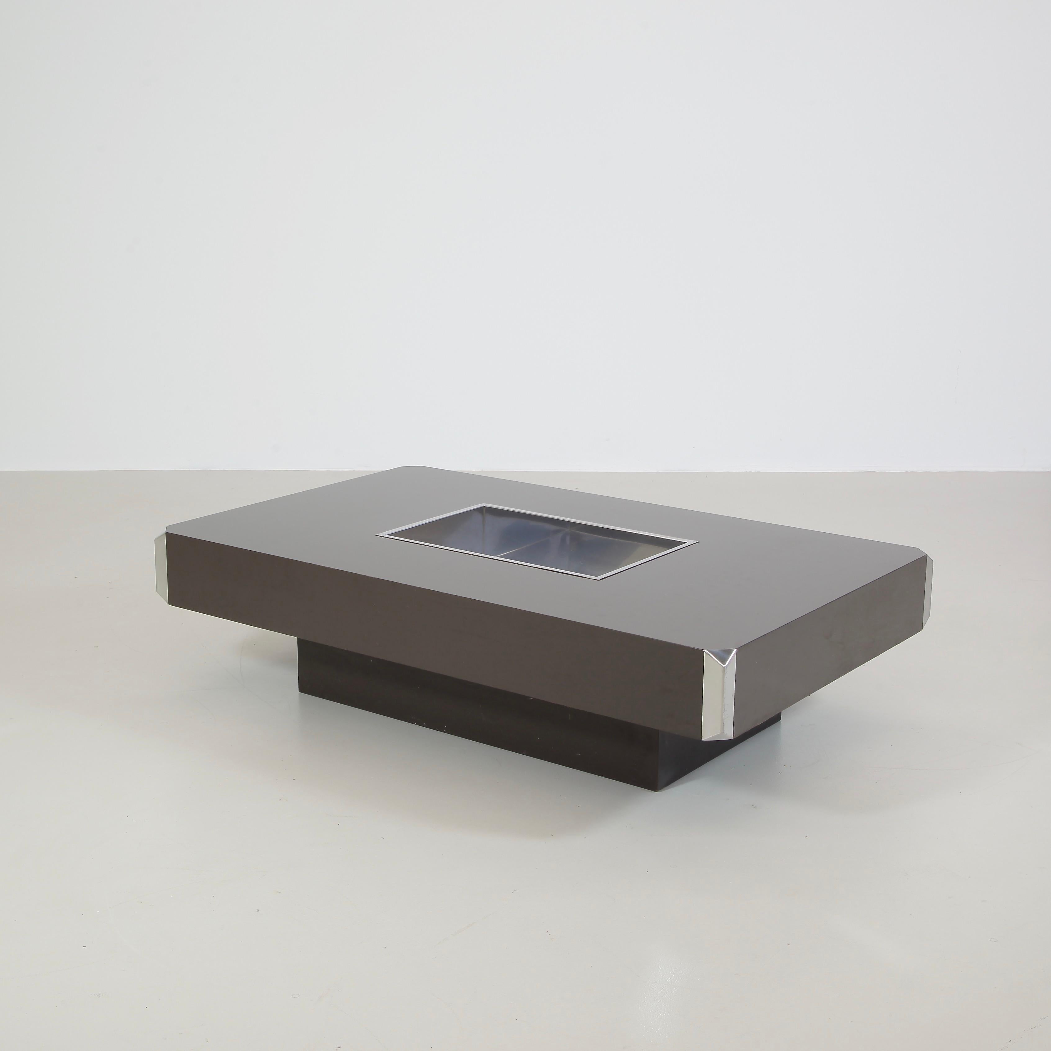 Modern Willy Rizzo Coffe Table with Chromed Metal Tray, 1974