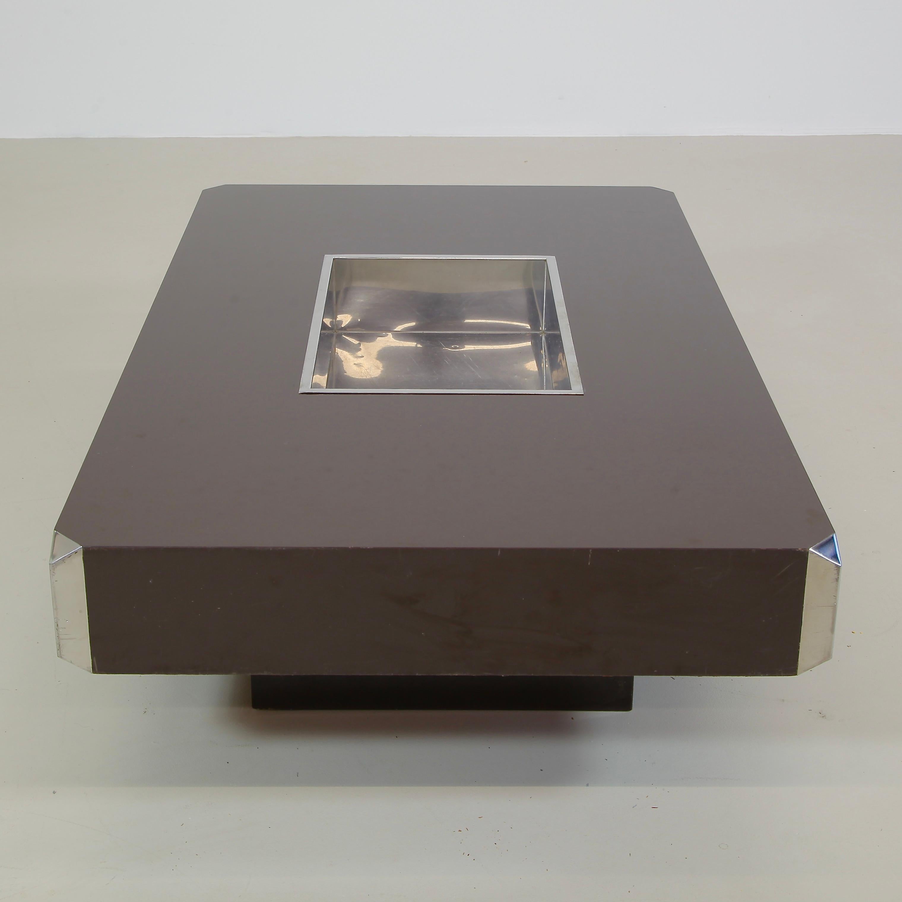Italian Willy Rizzo Coffe Table with Chromed Metal Tray, 1974