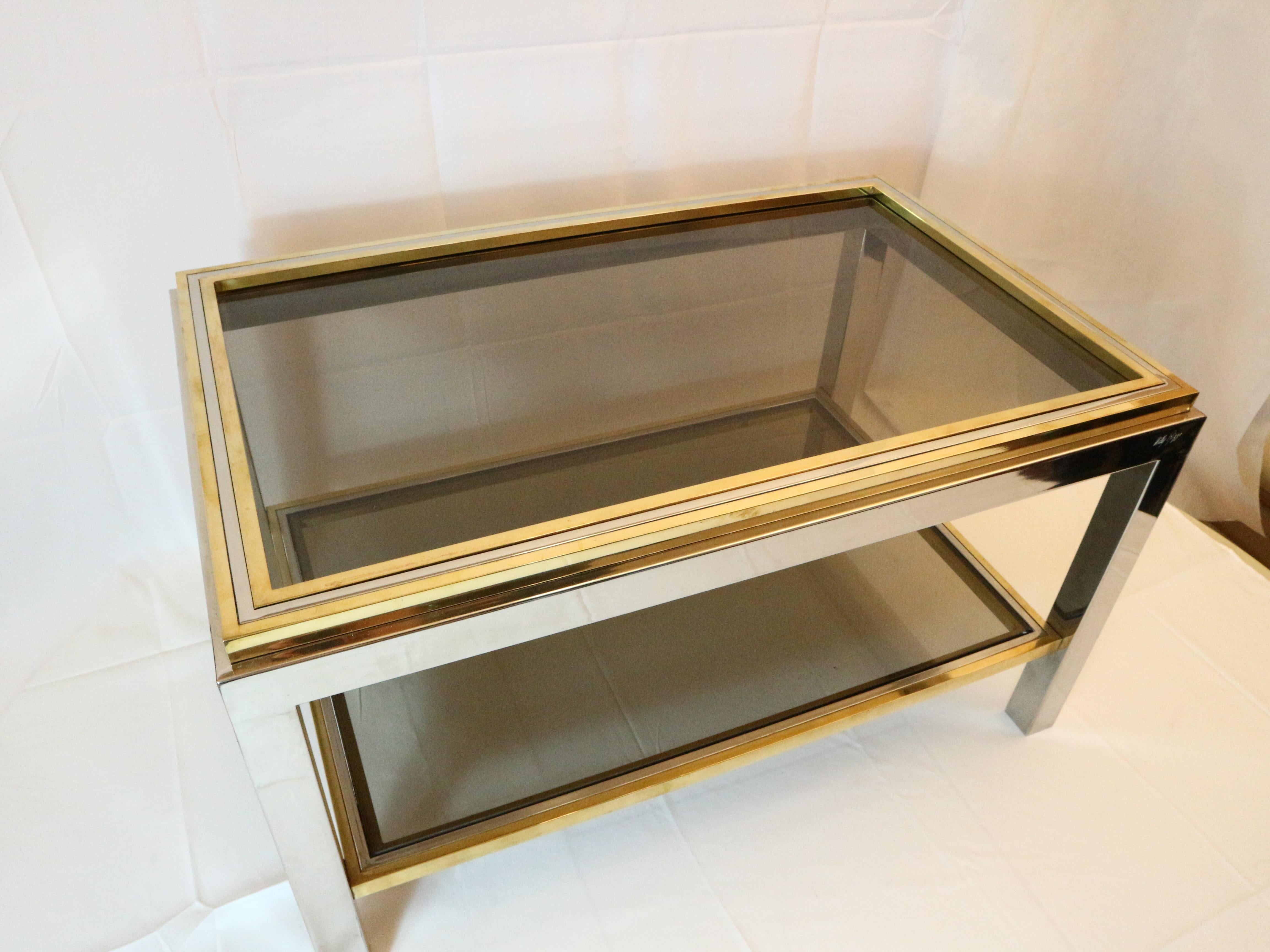 Hollywood Regency Willy Rizzo, 1970s Coffee Table in Brass, Chrome and Glass