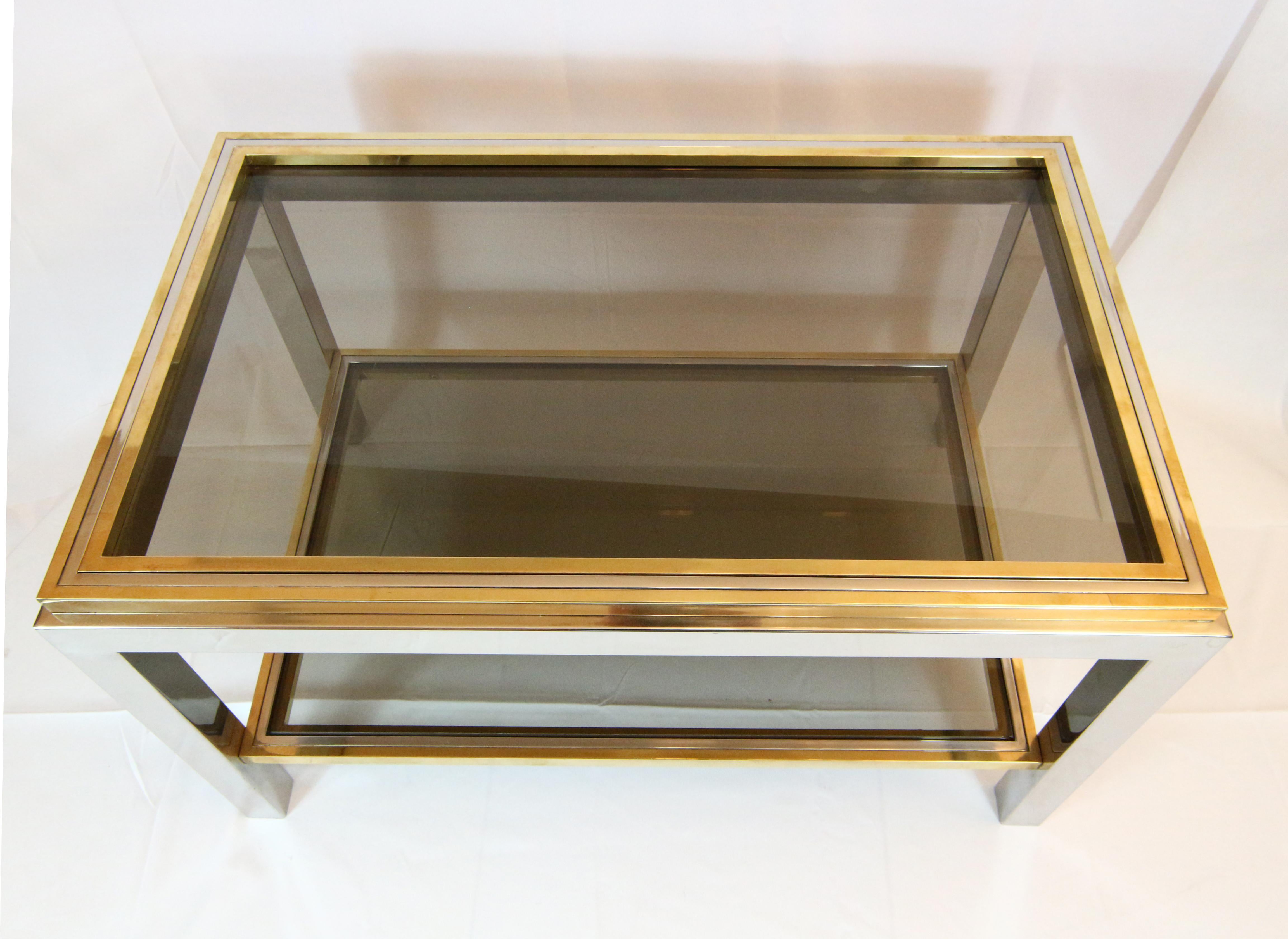 Italian Willy Rizzo, 1970s Coffee Table in Brass, Chrome and Glass