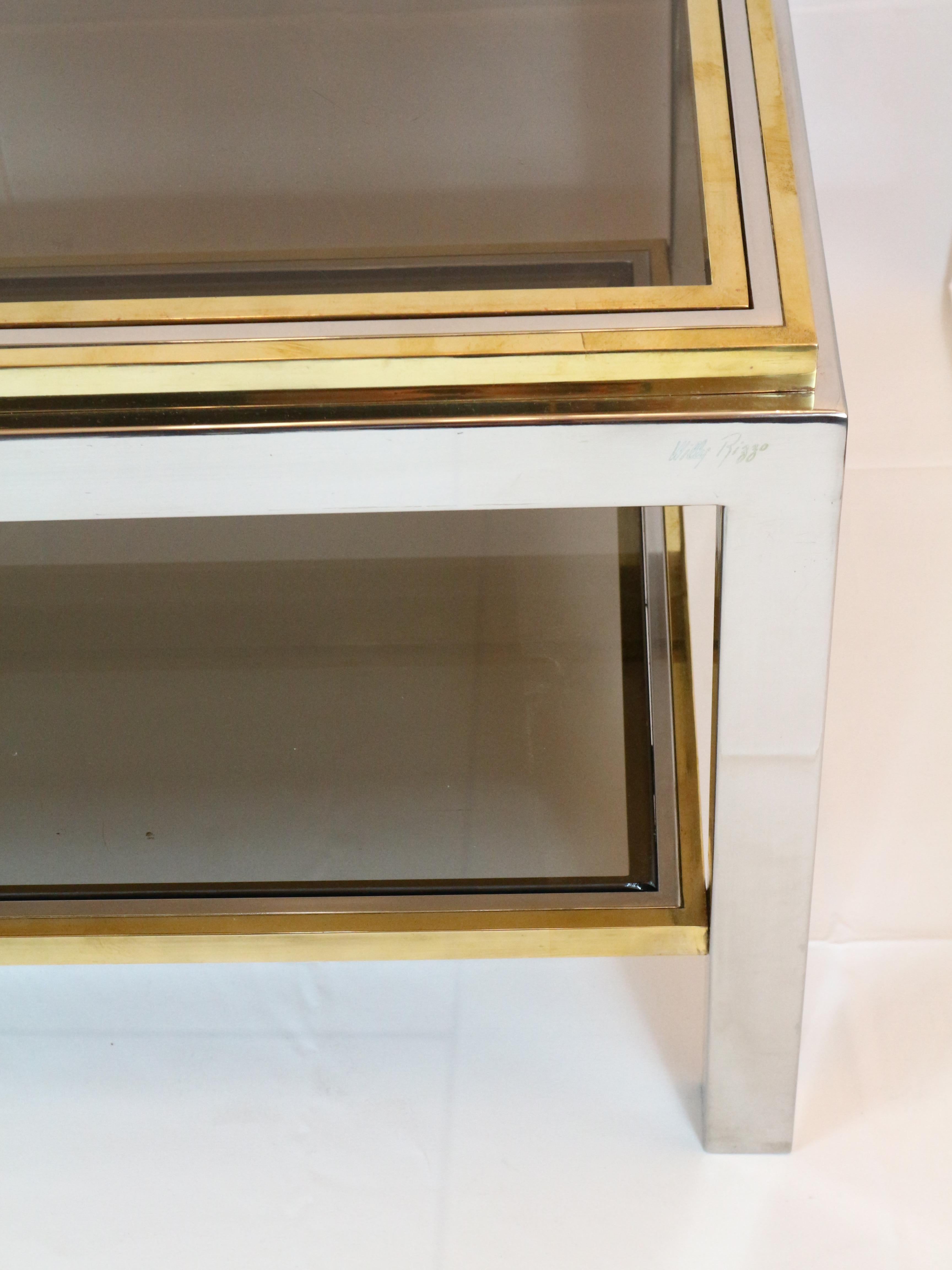 Willy Rizzo, 1970s Coffee Table in Brass, Chrome and Glass In Good Condition In Carpi, Modena