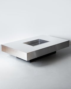 Table basse Willy Rizzo, modèle TRV, en acier brossé, 1970