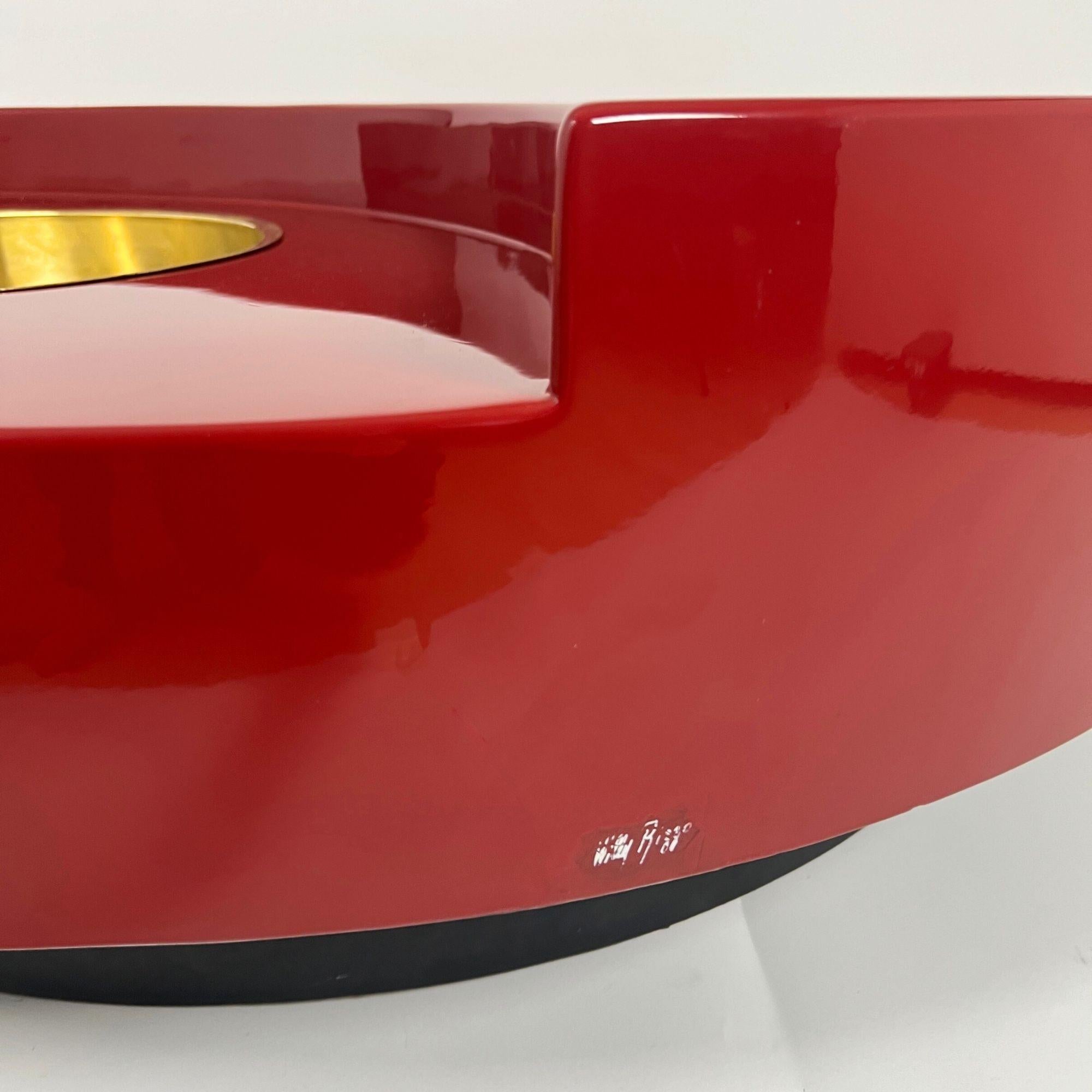 Willy Rizzo Coffee Table 'TRG', Red Lacquer and Brass, Italy, 1969 10